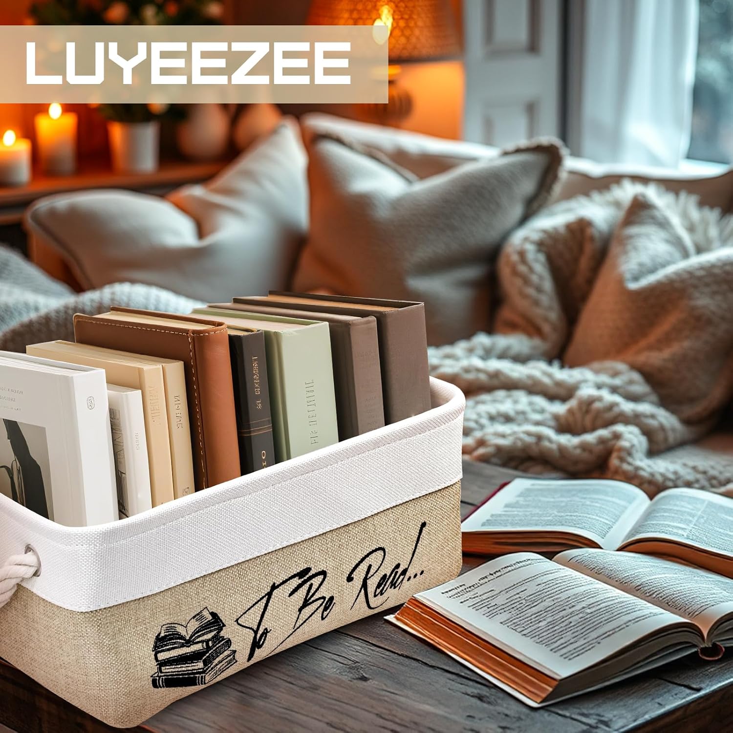 Book Lover Gift, TBR Book Storage Basket - To Be Read List Organizer Bin with Handles | Holds 10-15 Books | Reading Accessories for Bookworms, Library Book Bins | 3 Colors (White + Gray)