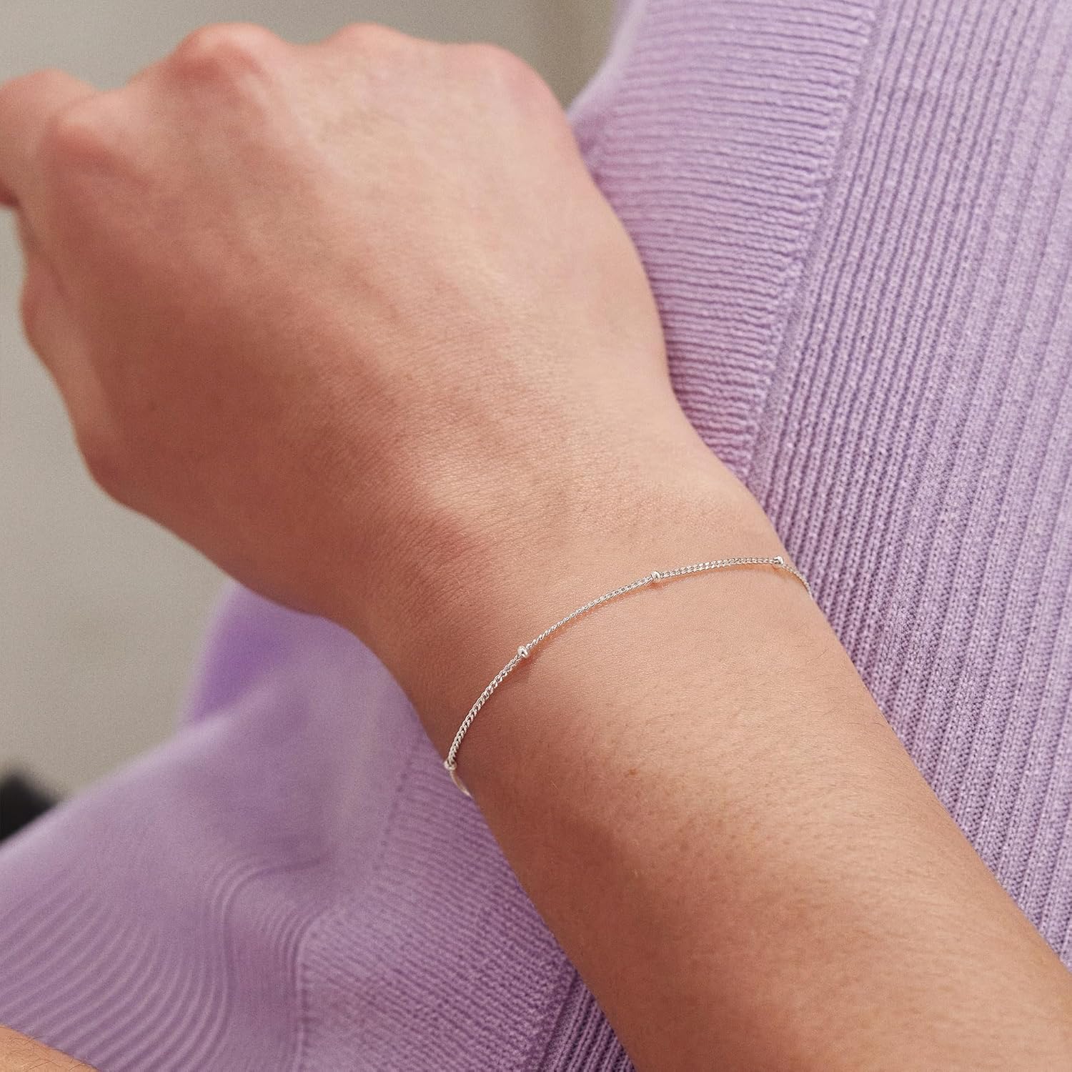 IEFWELL S925 Sterling Silver Bracelet for Women - Solid 14K-Real-Gold-Plated Satellite Bead Chain Bracelets 6.5/7/7.5/8/8.5/9 Inches Sterling Silver Bracelet Jewelry Christmas Birthday Gifts for Women - Image 2