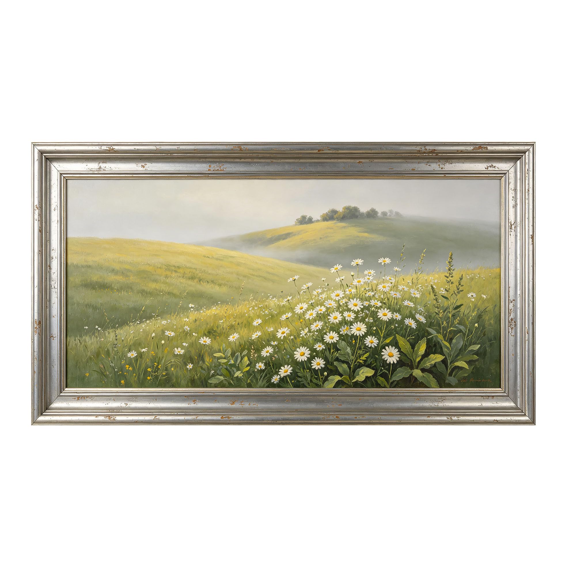 Yzpallescene 3D Framed Wall Art 50cm×100cm Meadow Floral Pastoral Oil Painting Large Size SelfAdhesive Removable Wall Decor Prints Artwork for Living Room Bedroom Office