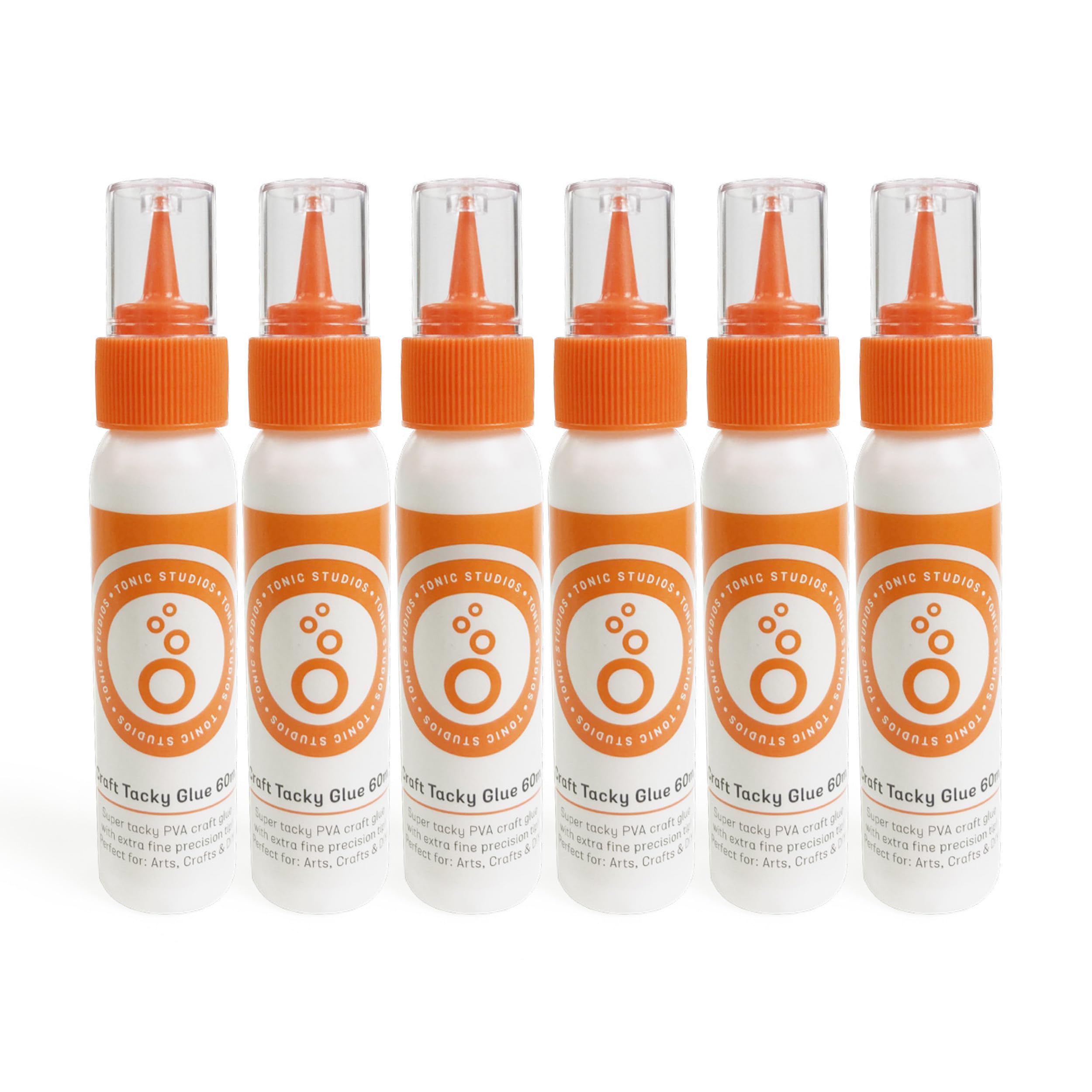 Tonic Studios Craft Tacky Glue 60ml - Pack of 6 | Super Tacky PVA for Paper, Cards, Fabric, and Plastics | Easy-to-Squeeze Precision Nozzle