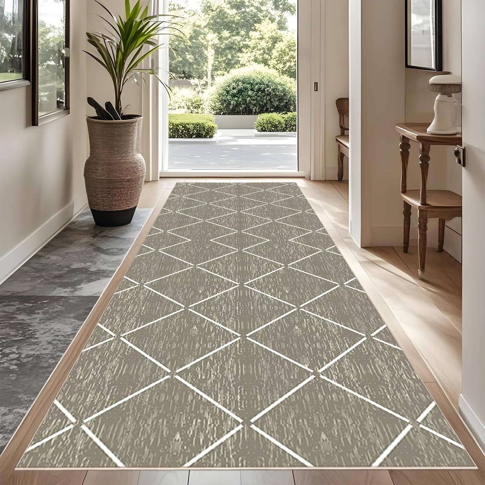 YUEAENK Runner Rugs for Hallway Non Slip 120 x 300 cm Hallway Runner Mat Extra Long Washable Entryway Rug Low Pile Non Shedding Carpet Runner for Kitchen Doorway Laundry Room