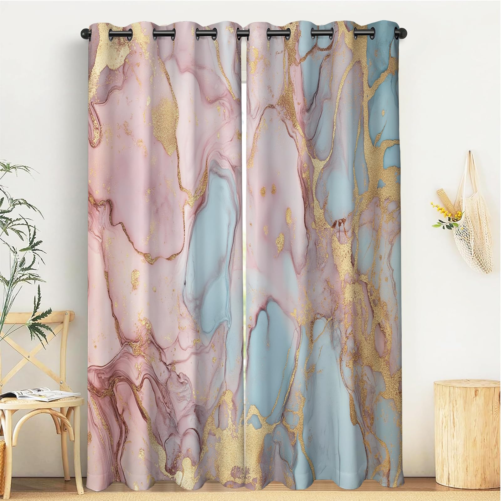 Rideaux occultants rose foncé effet marbre 140x160cm pour chambre et salon