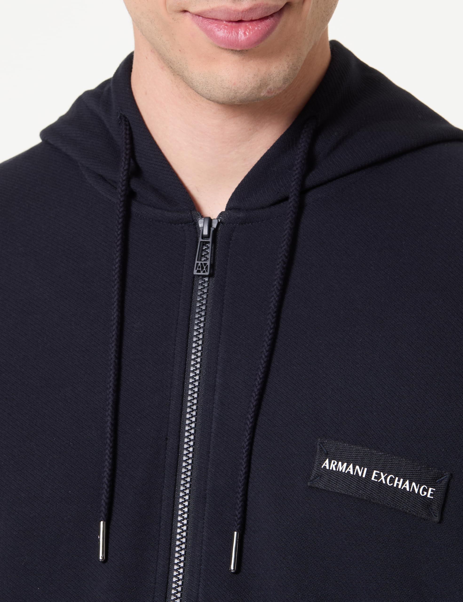 Armani Exchange Plain Boxy Fit, Embroidered Patch Logo, Metal Zip Felpa con Cappuccio Uomo (Pacco da 1)