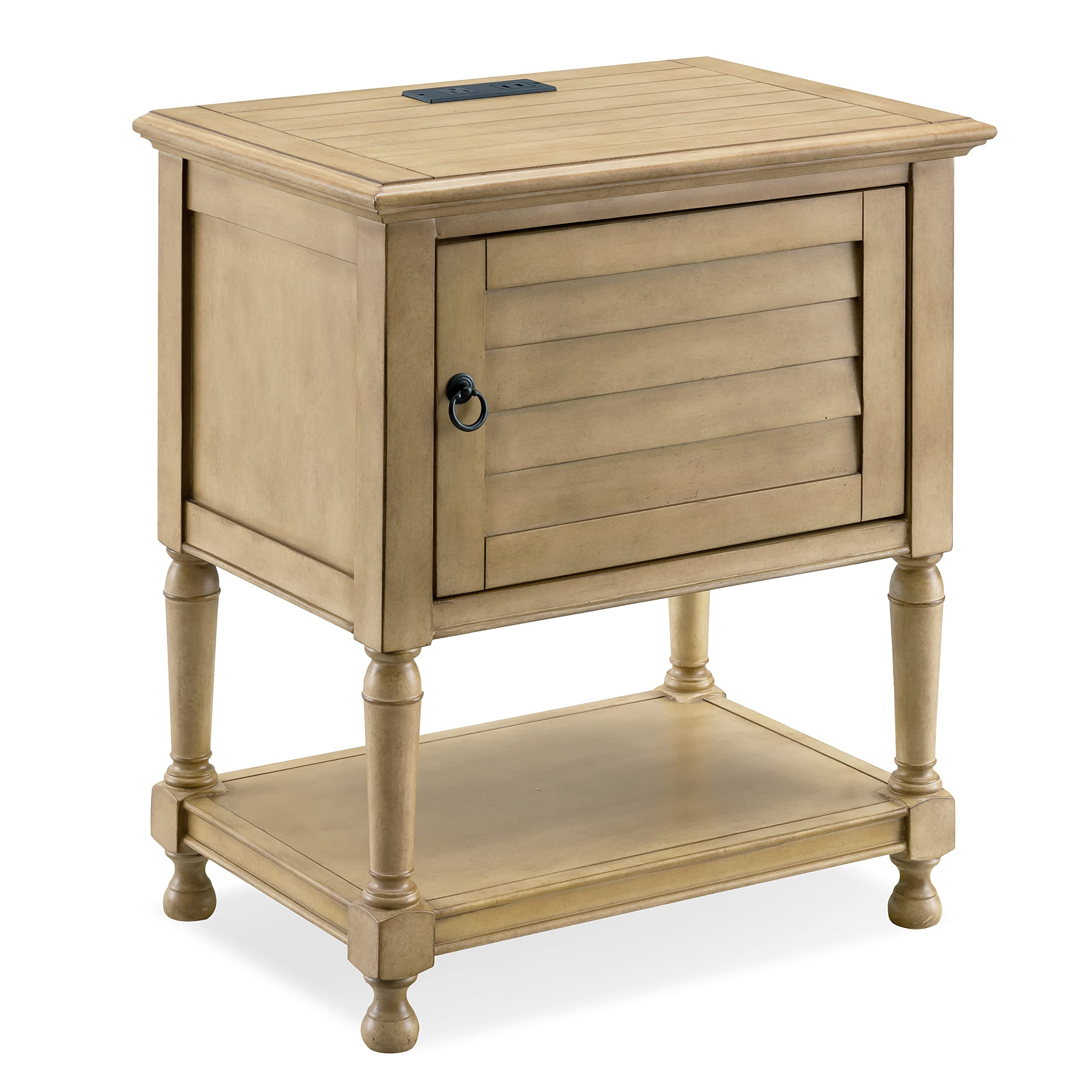 solid wood louvered nightstand with usb-c charging and one door