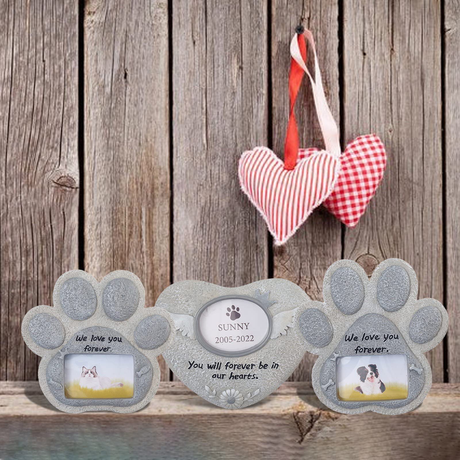 Pietra tombale per cani, resina a forma di cuore, decorazione per la tomba, resistente alle intemperie, per prato e giardino, impronta digitale