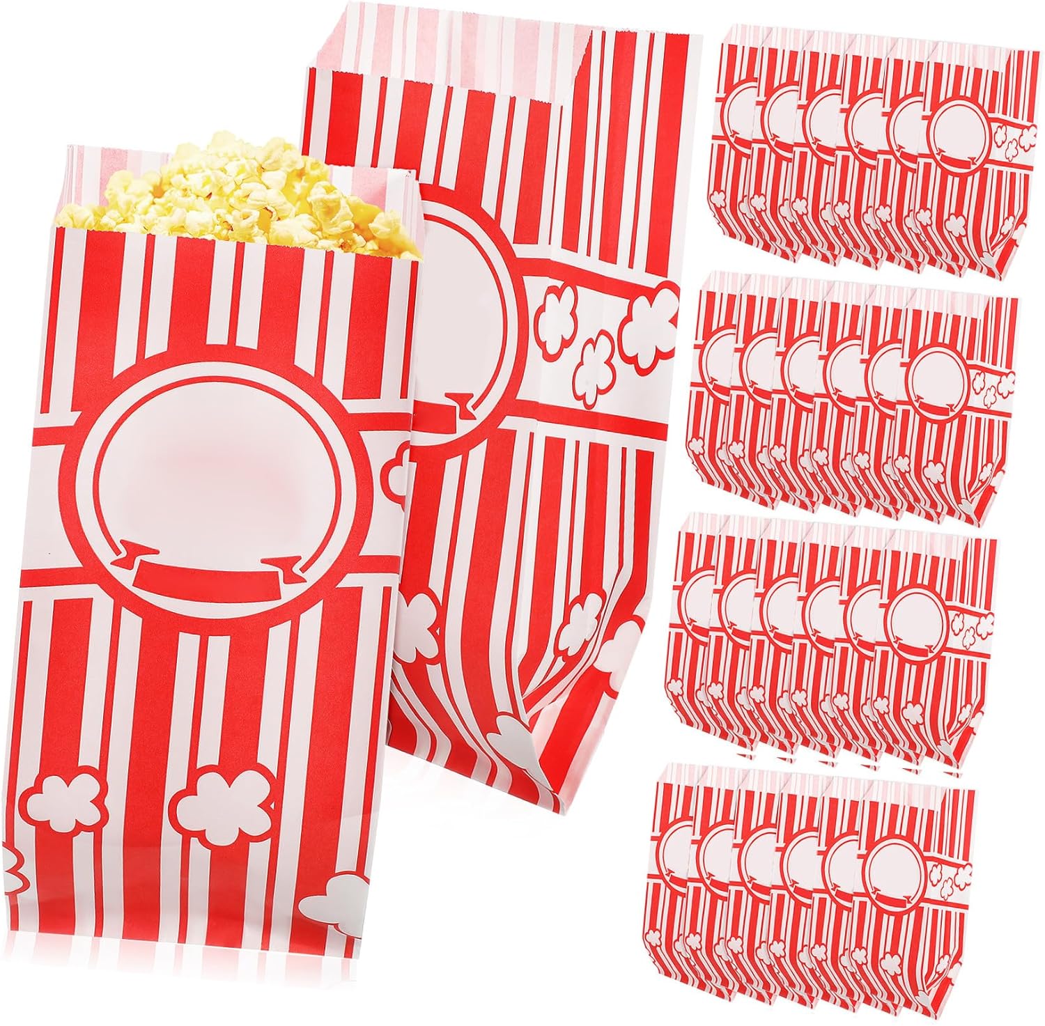 Gatuida Paper Popcorn Bags Individual Servings, 100 Pack Movie Night Supplies Popcorn Bags Bulk Containers Reusable for Party Events Gatherings
