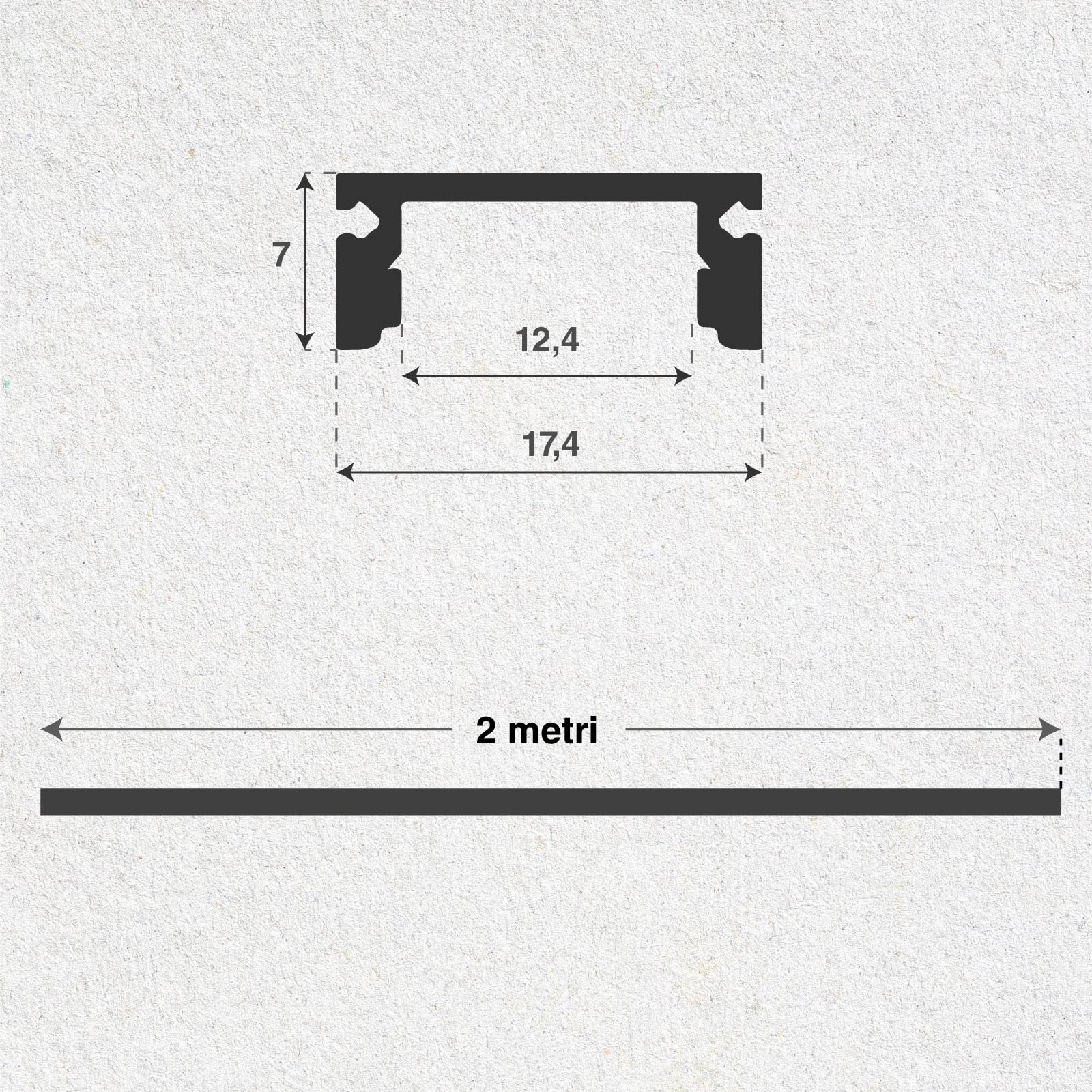 Eurocali 5x Profili da 2 metri (10mt) in Alluminio Nero per Strisce LED Copertura Opaca - larghezza max striscia led 12.4mm - 17.4 x 7