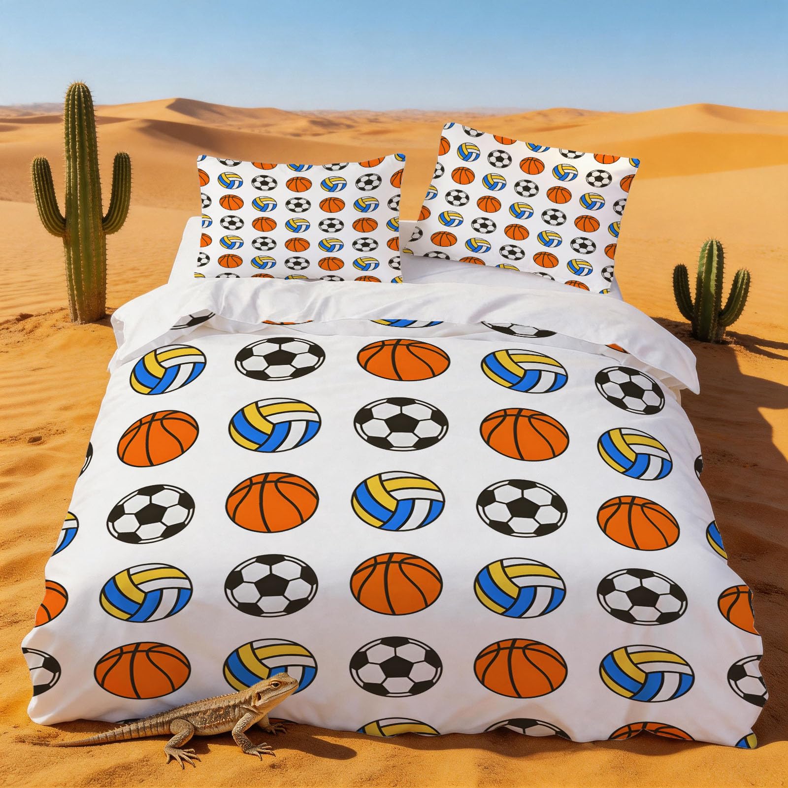 Housse de couette 200x200 jeux de ballon avec taies d'oreiller lit 2 personnes