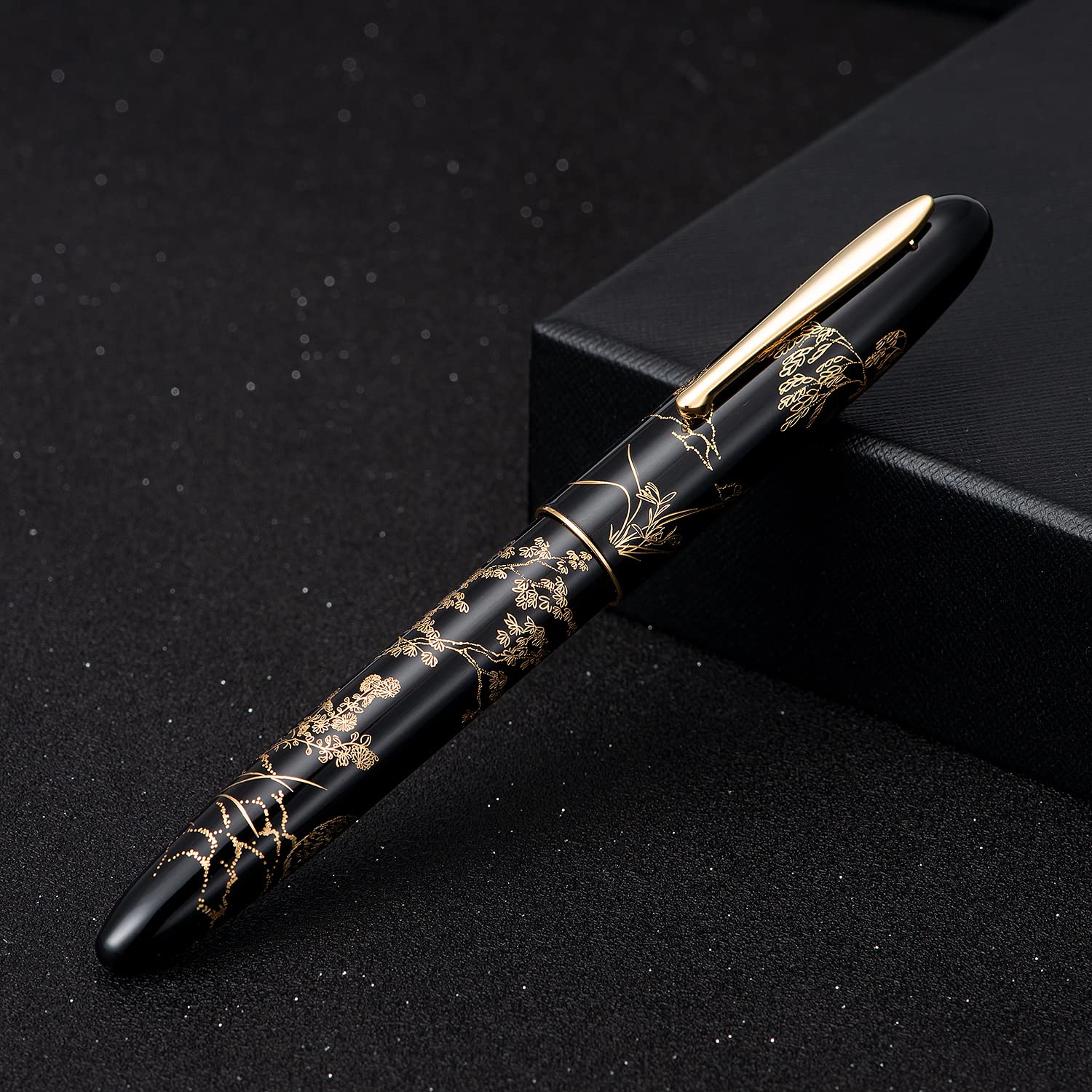 Hongdian N23 Stylo-plume à pointe longue lame classique avec convertisseur et boîte en métal Noir