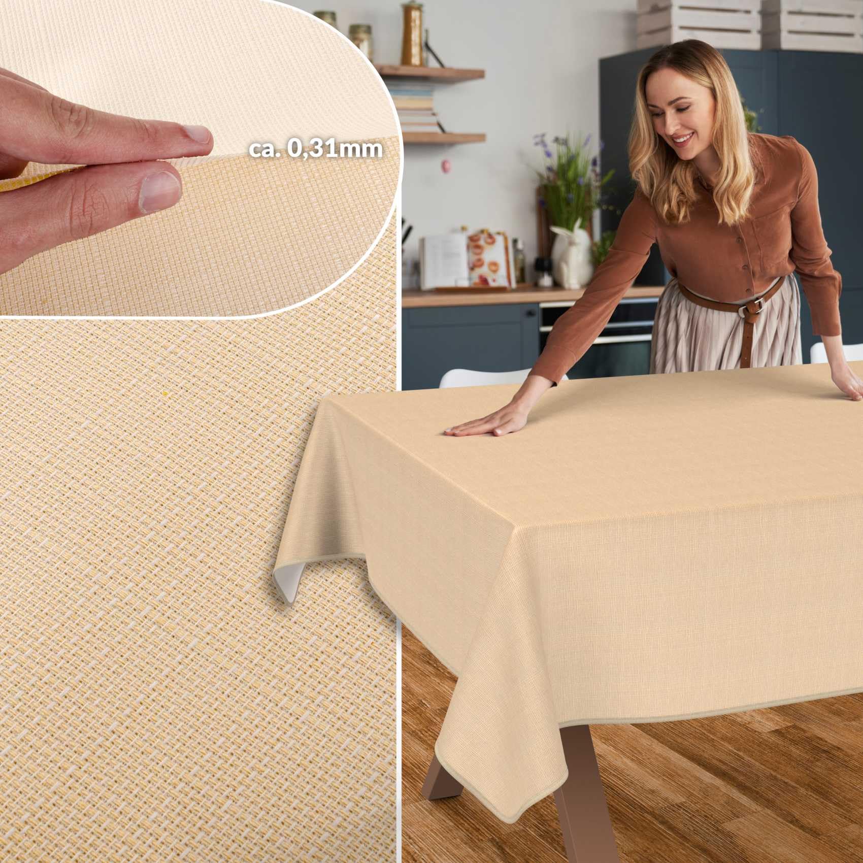 ANRO Tovaglia antimacchia Damascato beige con orlo 240x140 cm da esterno