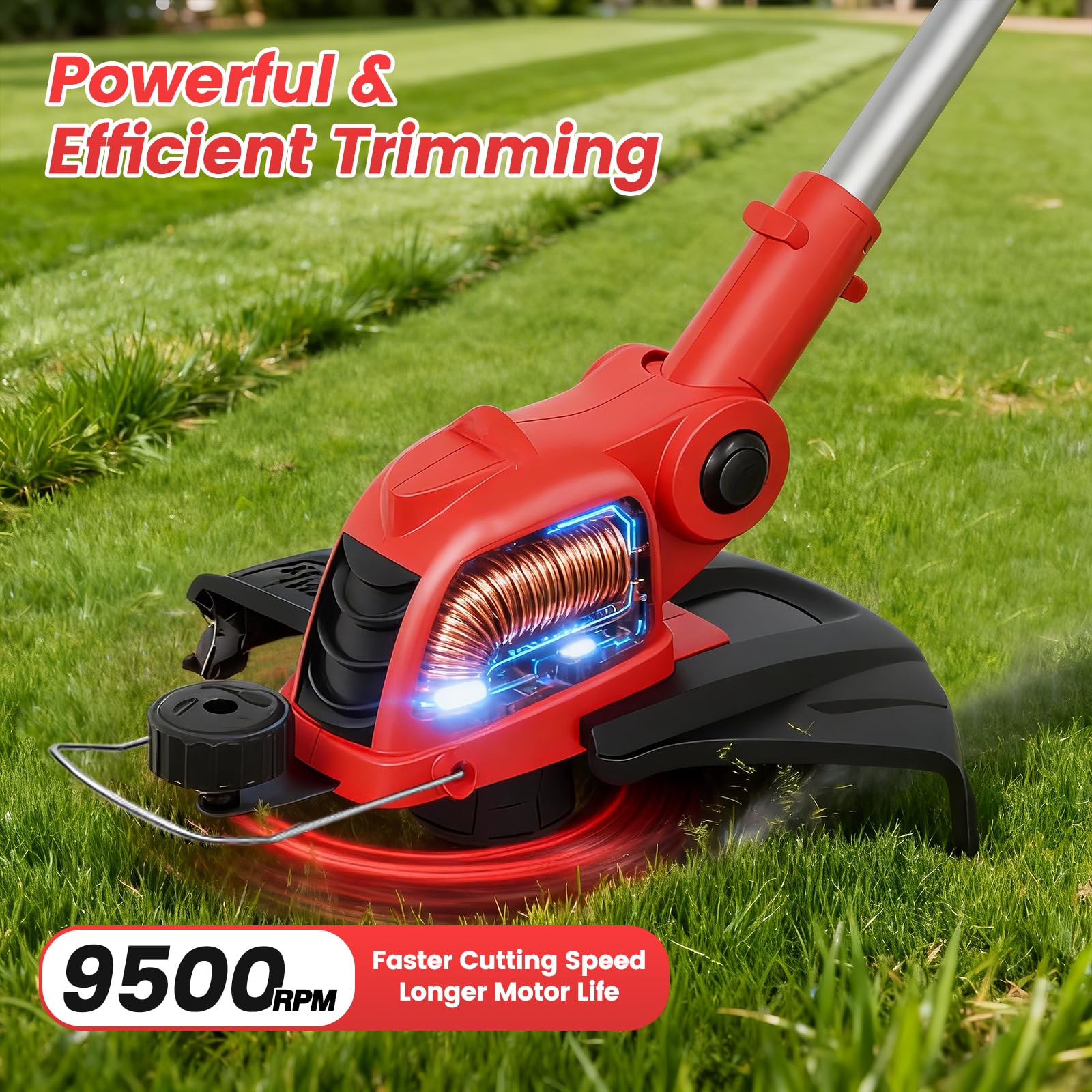 Recortadora de hilo inalámbrica Weed Wacker de 21 V con 2 baterías de 4.0 Ah y cargador rápido, recortadora de césped de alimentación automática de 12 pulgadas, comedor de malas hierbas eléctrico 2 en