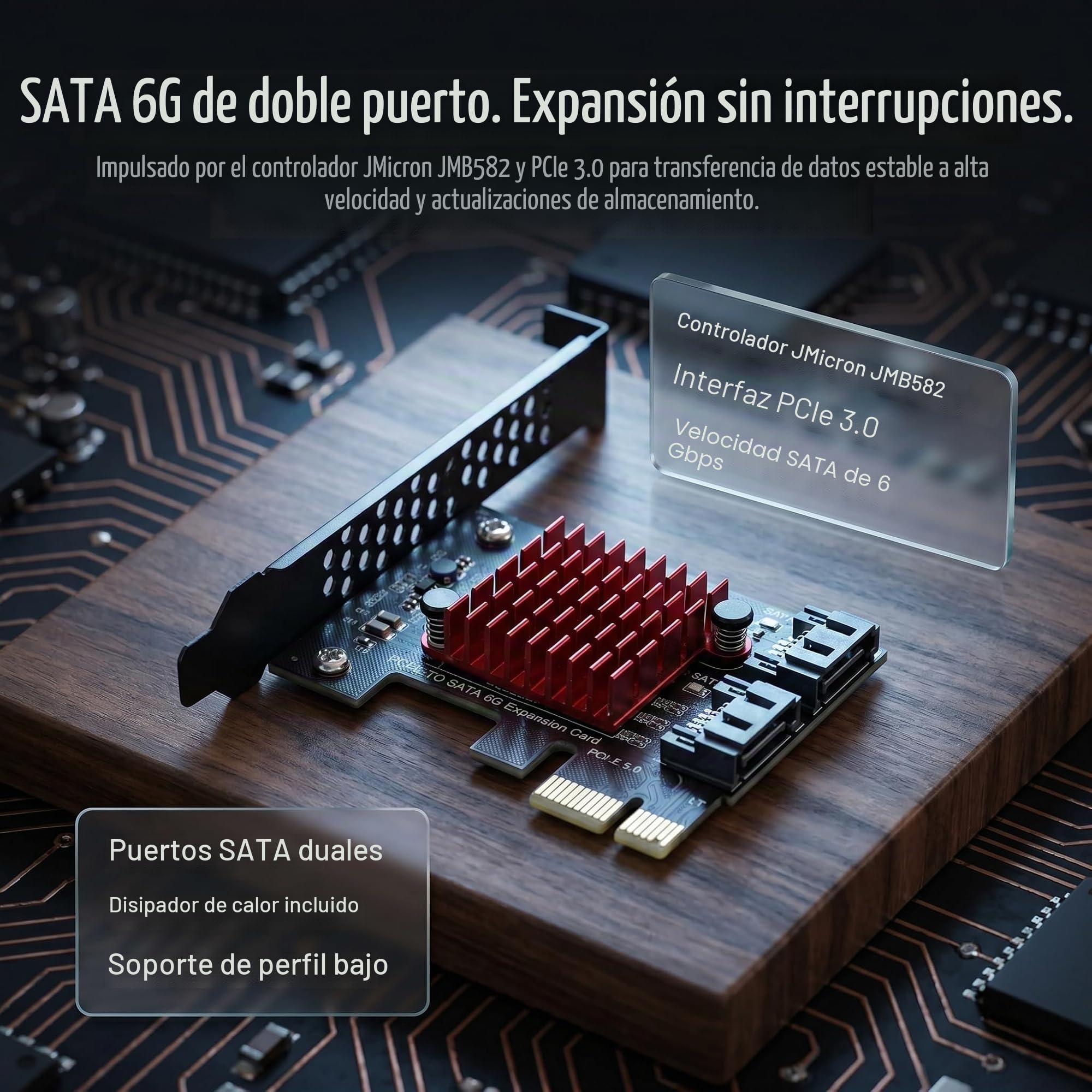 PCIE 1X Tarjeta SATA 2 Puertos Con Cables, Expansión PCI-E 3.0 GEN3 de 6 Gbit/s, Controlador Con Chip JMB582