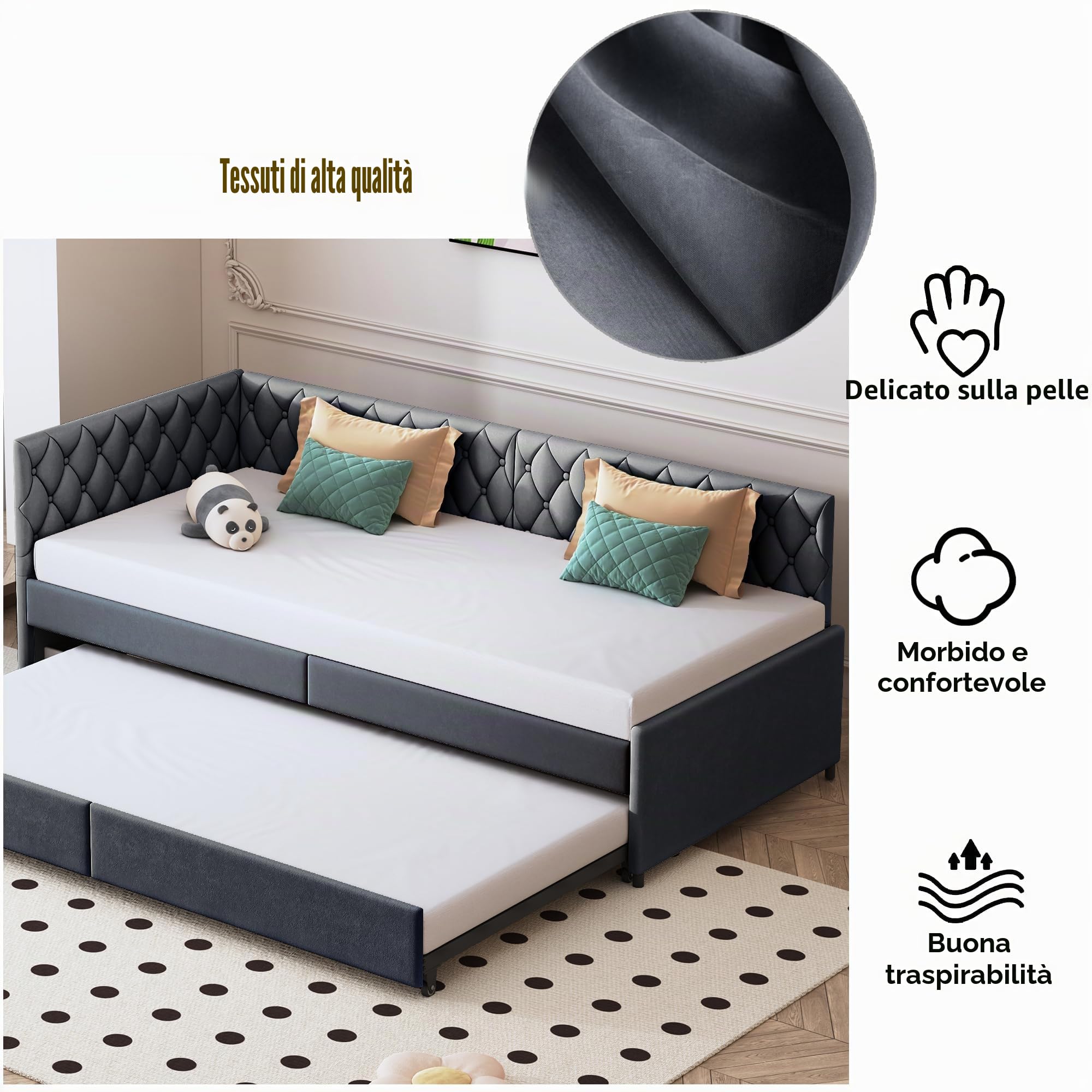 DADEA Divano Letto Convertibile 2 Posti, 90 x 200, Letto Divano con LettoEstraibile, LettoDivano Matrimoniale 180 X 200 perDivano Letto2 Posti Sofa Bed LettoDivano Estraibile