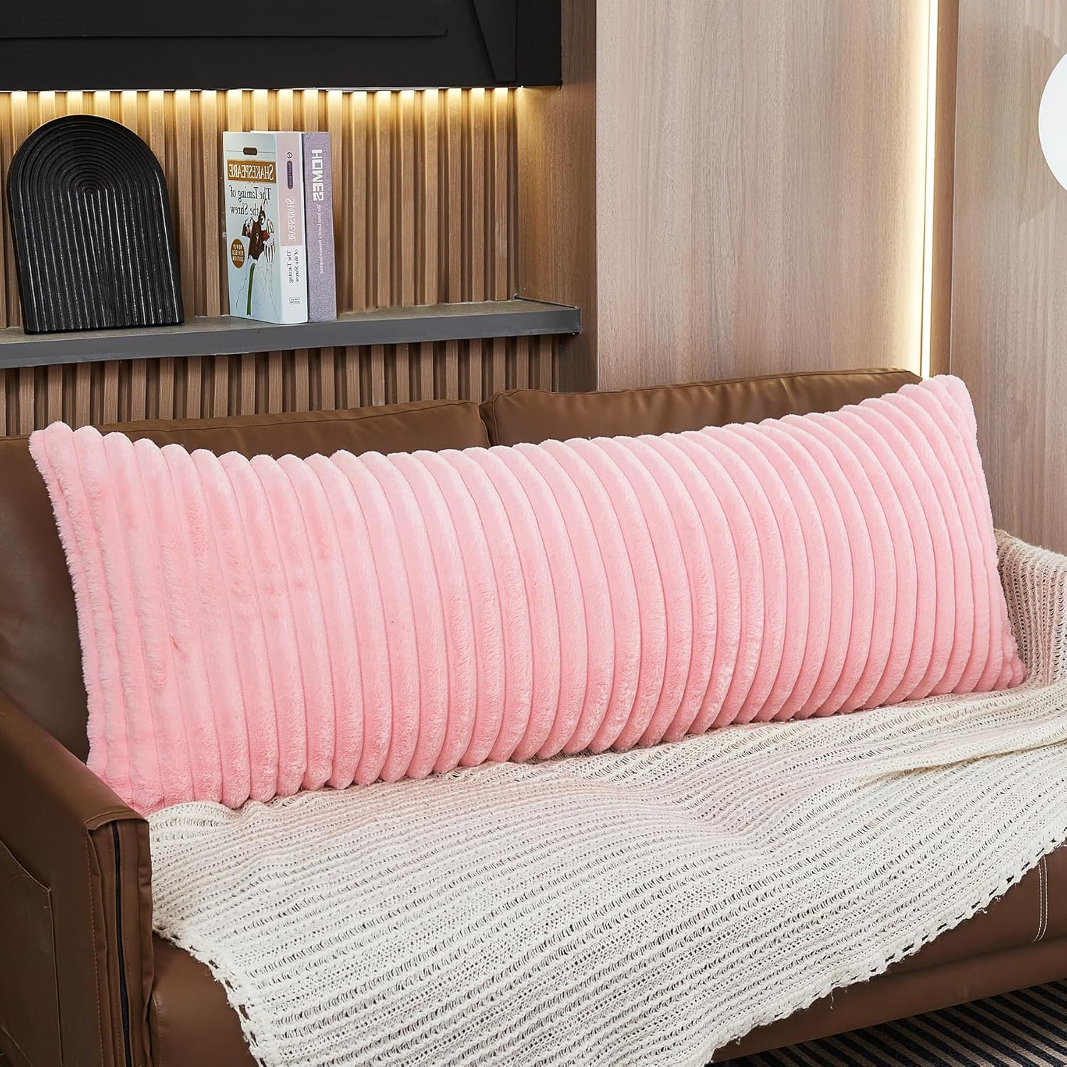 WERDIM Pink Vertical Striped Body Pillow Cover 21x54 Long