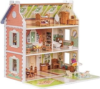 ROBUD Wooden Dollhouse for Kids Girls, Pretend Play Toy Gift for 3 4 5 6 Years Old Girls Boys