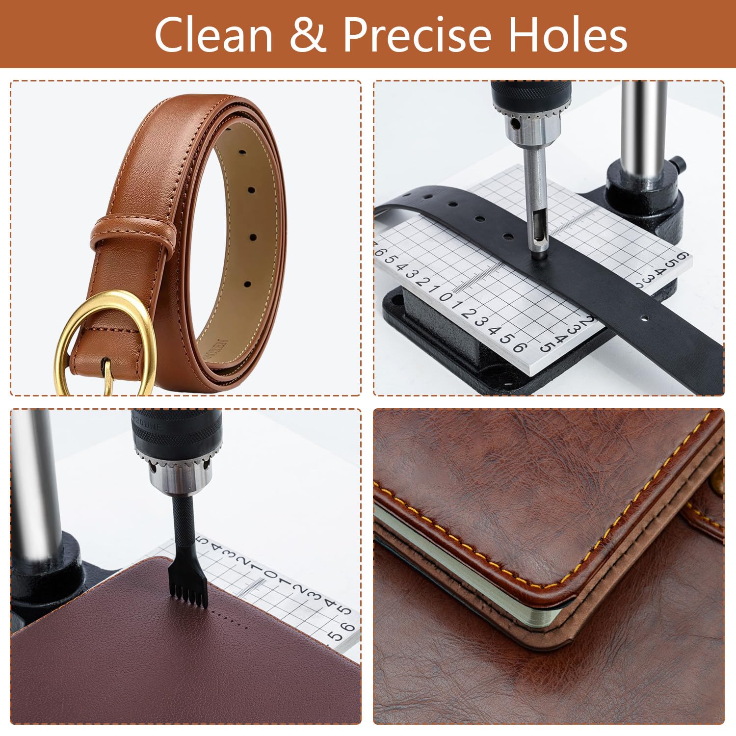 CXRCY Leather Hole Puncher & Press Machine, Manual Hole Punch Set for Leatherworking DIY Craft Leather Hole Punching,Setting Rivets,Button Snaps with 13pcs Punches, PP & Aluminum Plate