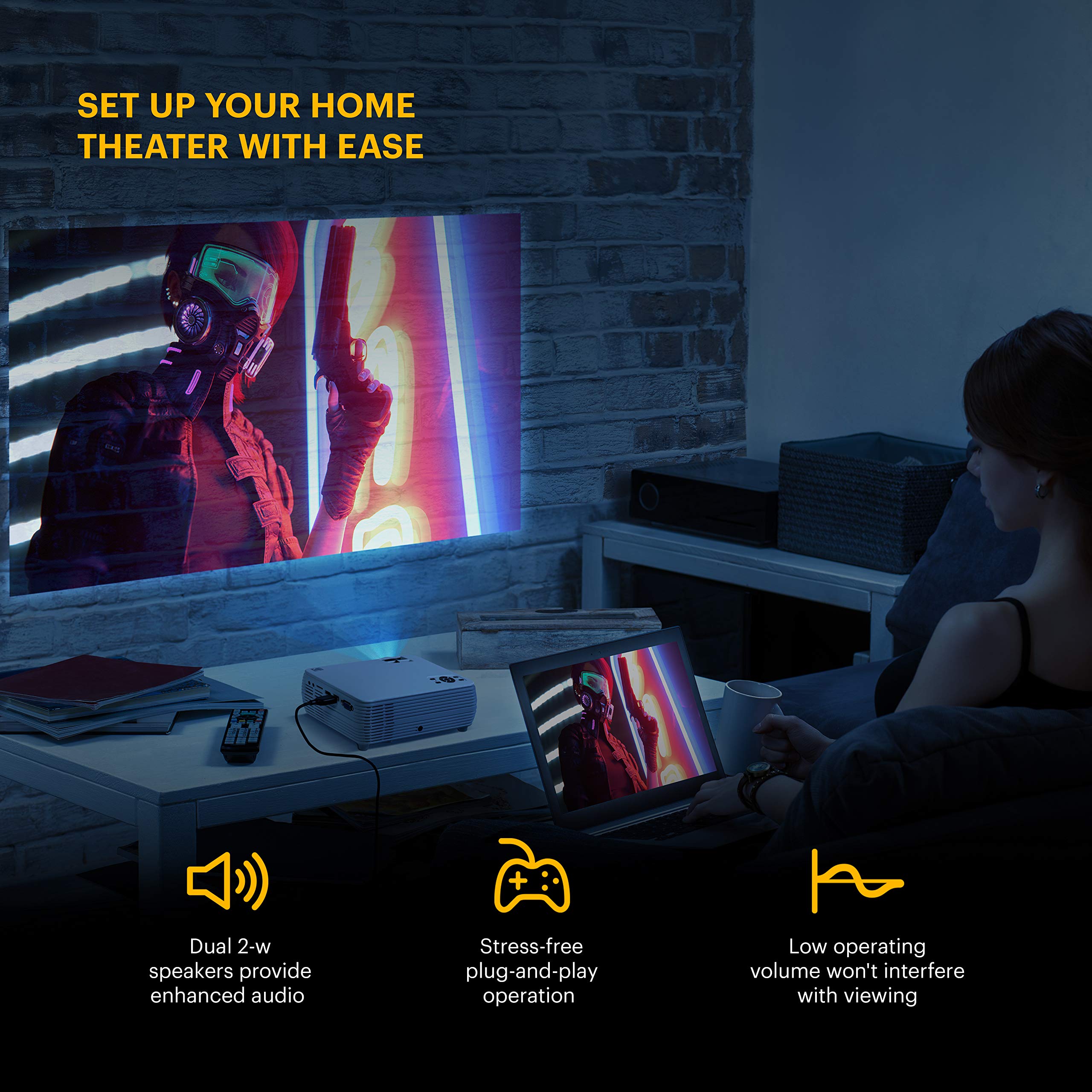 KODAK FLIK X4 Projektor domowy | Kompaktowy zestaw kina domowego LCD 4.0 Projekty do 150” z kompatybilnością 1080p i jasną lampą LED