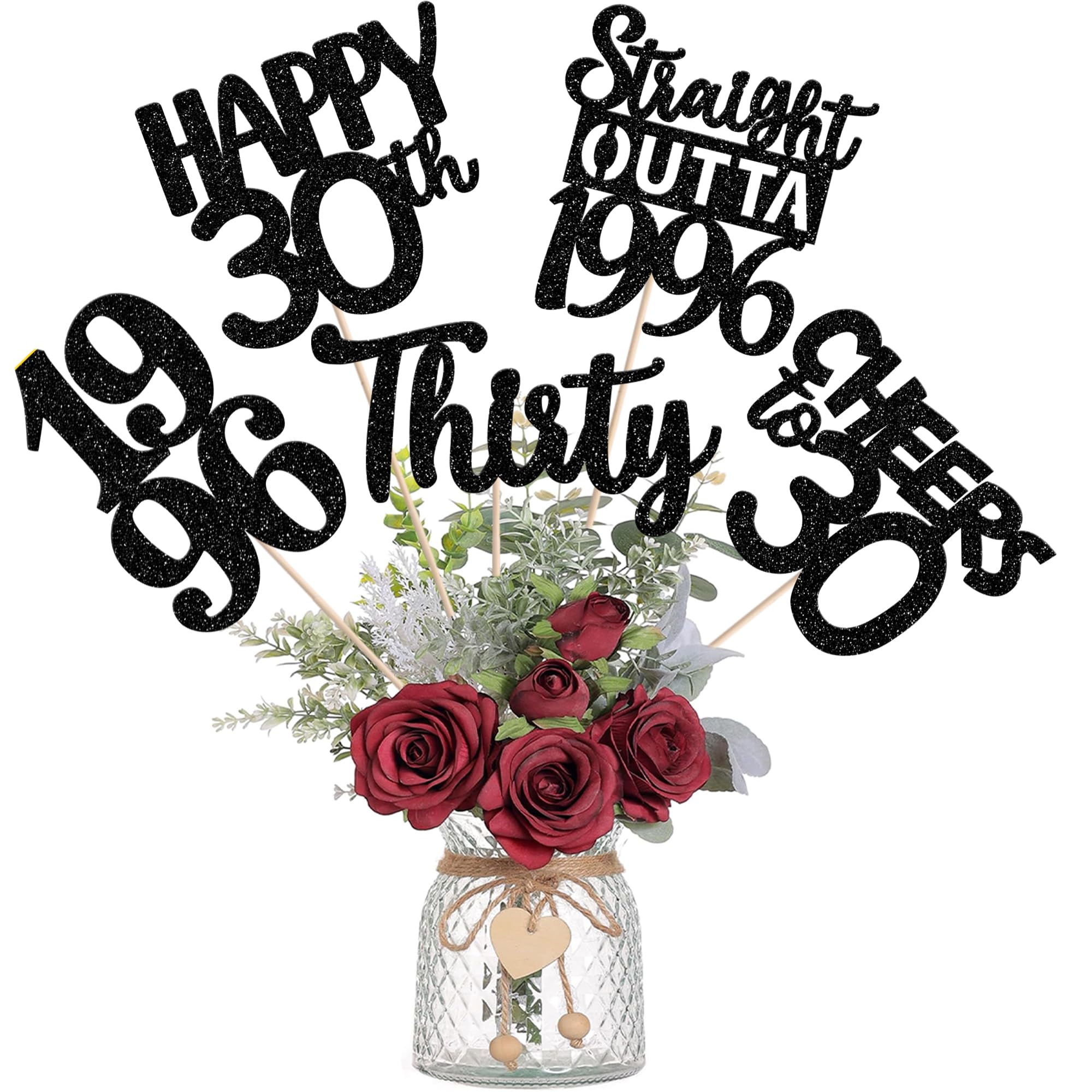 15 PCS 30th Birthday Centerpiece Sticks Thirty Happy 30th Straight Outta 1996 Table Flower Centerpieces Sticks Cheers to 30 Floral Decorations for