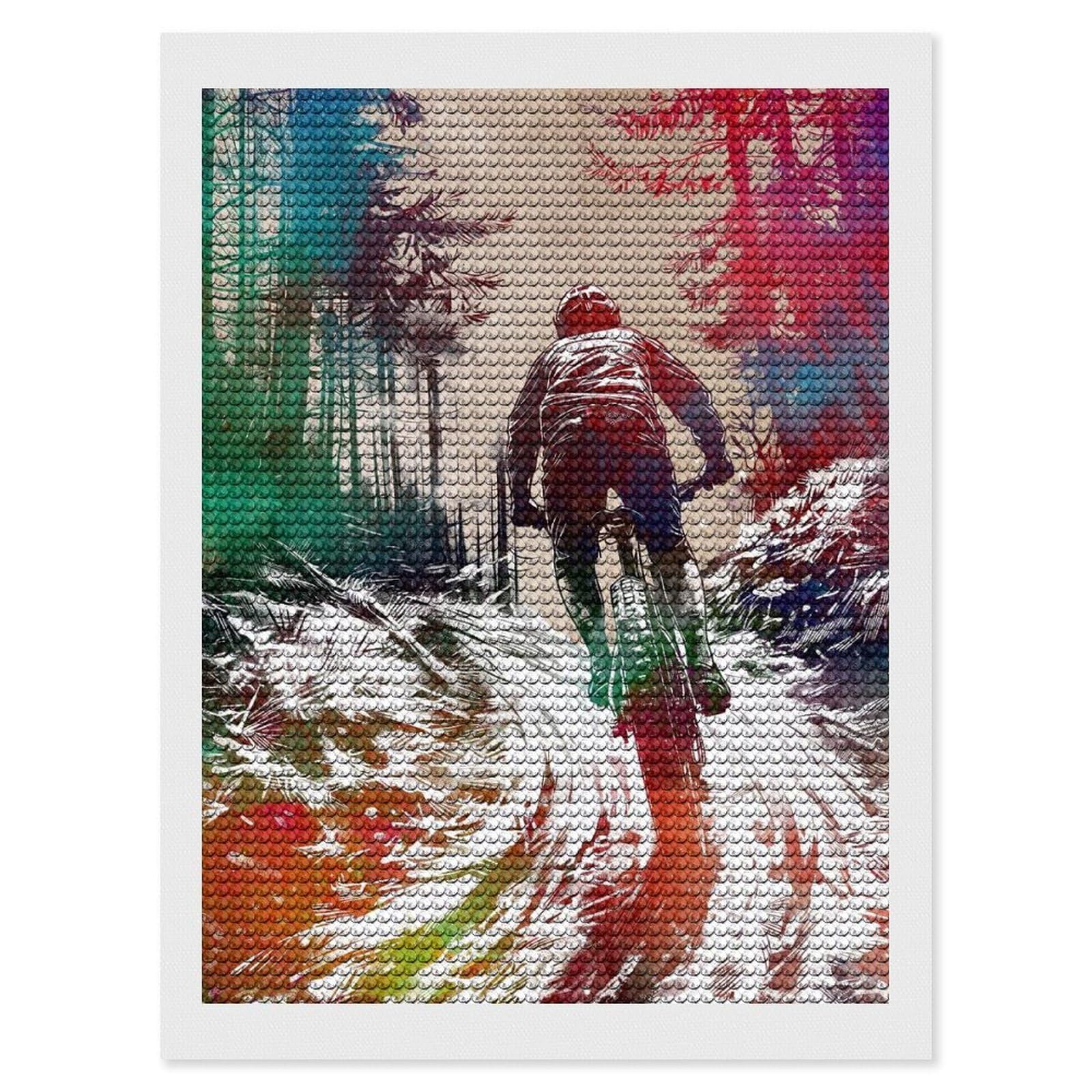 Junmoney Mountain Biking Art DIY Diamond Art Canvas Kit 12"x16", Adhesive Canvas, Easy to Enjoy, Farmhouse Decor, Festive Craft Gift