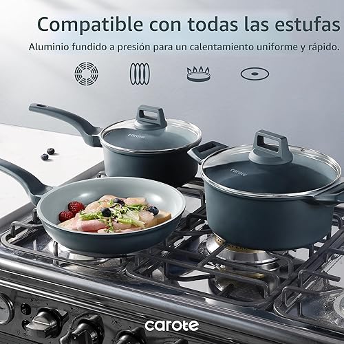 Miniatura 4 de CAROTE Juego de 14 piezas de utensilios de cocina de cerámica, juego de ollas y sartenes antiadherentes con revestimiento cerámico, juegos de cocina