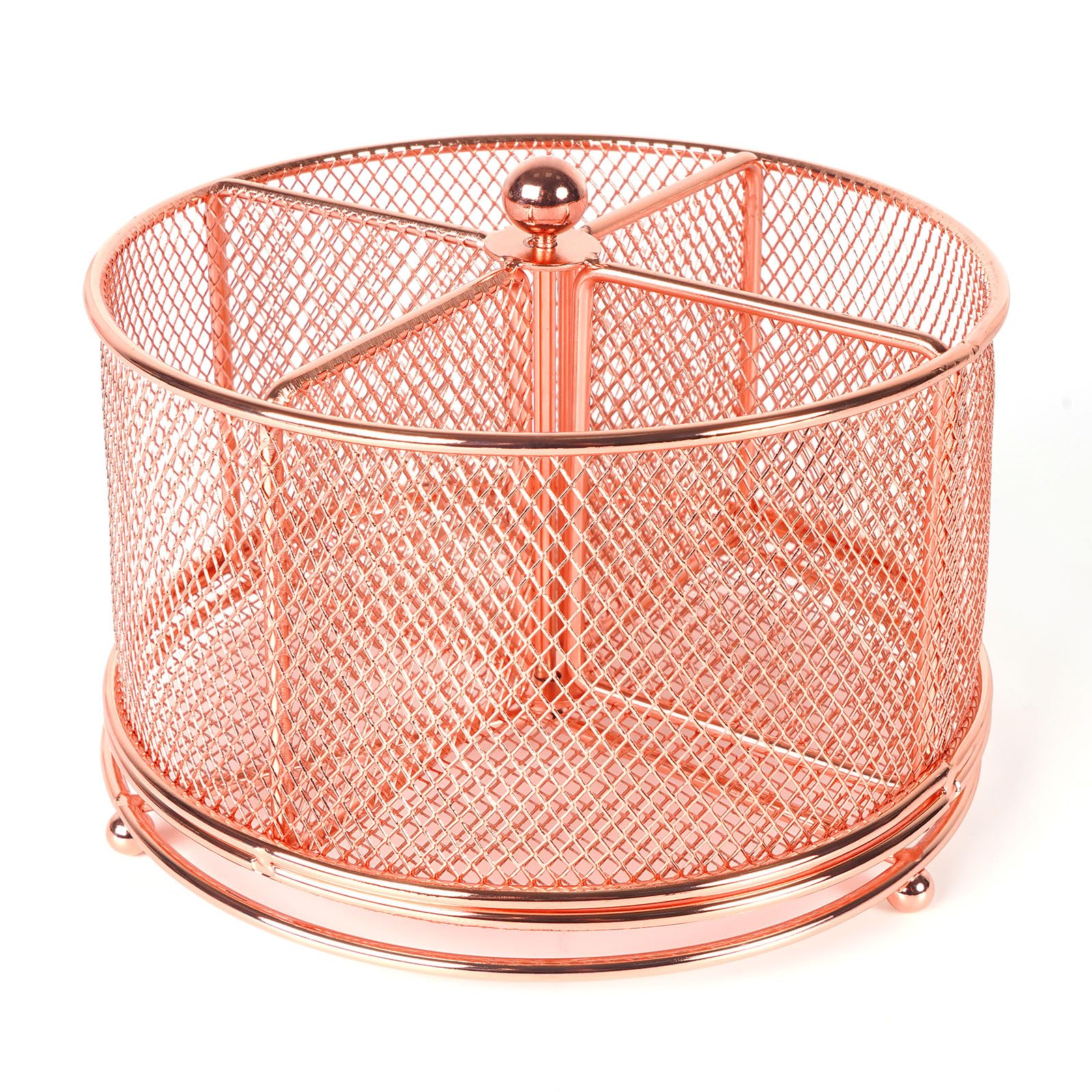 Photo 1 of 360° Rotating Multifunctional Pen Holder, Cosmetic Organizer, Cutlery Holder for Kitchen, Party Camping Picnic, Dressing Room, Desktop Stationery Storage, 4 Compartments Mesh Large Capacity Storage