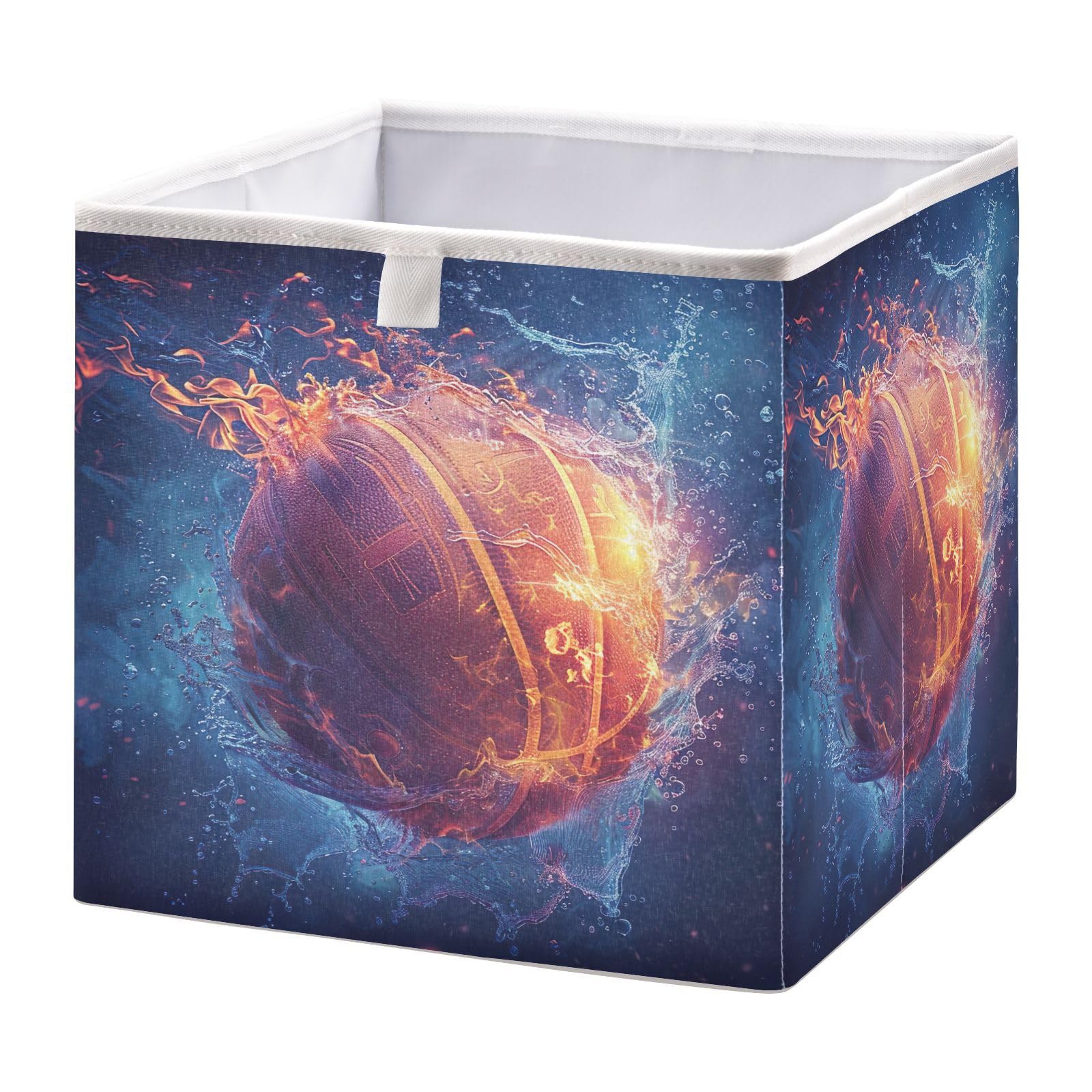 YETTASBIN Fire Basketball Cube Storage Bin, Large Foldable Storage Basket Toy Clothes Organizer Bin for Shelf, Closet, Nursery, Bedroom, Office, Home
