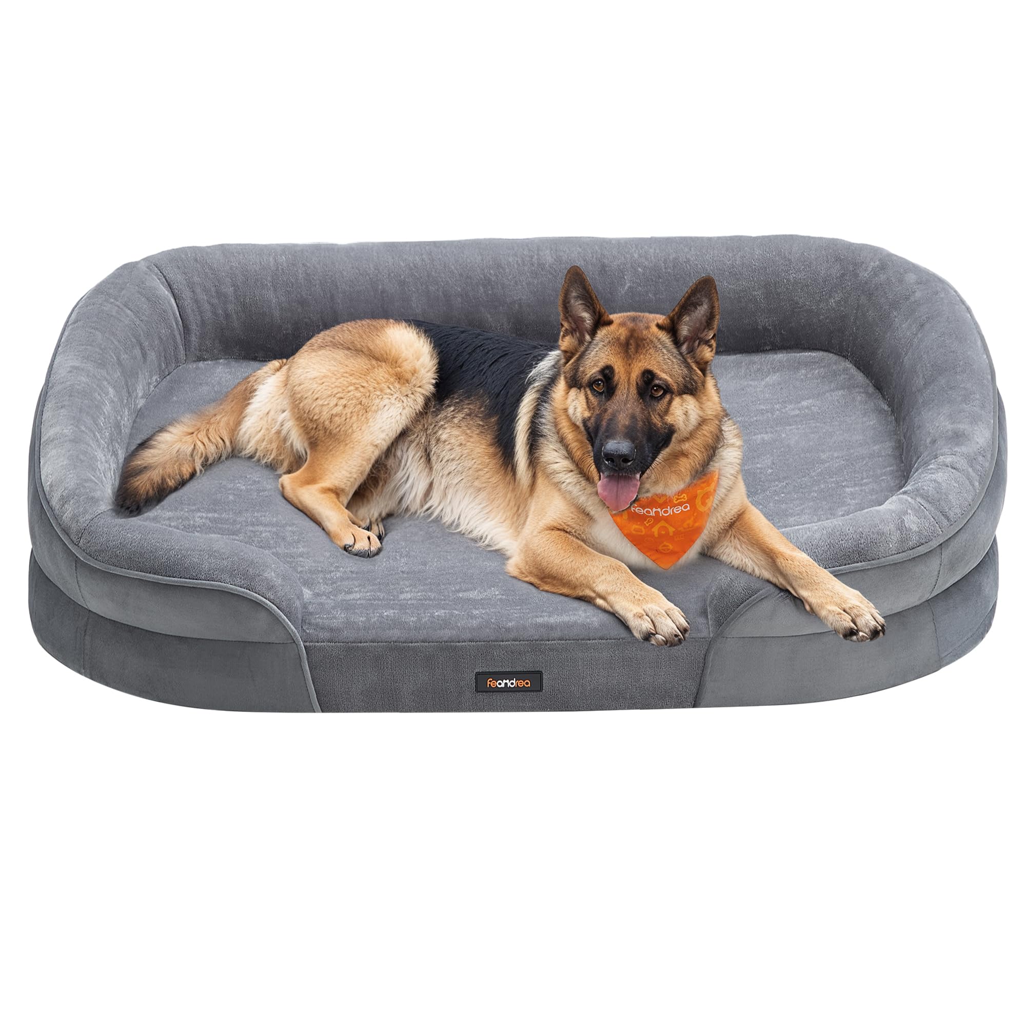 Feandrea PGW284G01 Extra Large Dog Bed, 122 x 85 x 18 cm, Orthopaedic, Honeycomb Foam, Water Repellent Lining, Raised Edges, Removable and Washable Cover, Light Grey Global Recycled Standard Global Recycled Standard Global Recycled Standard
