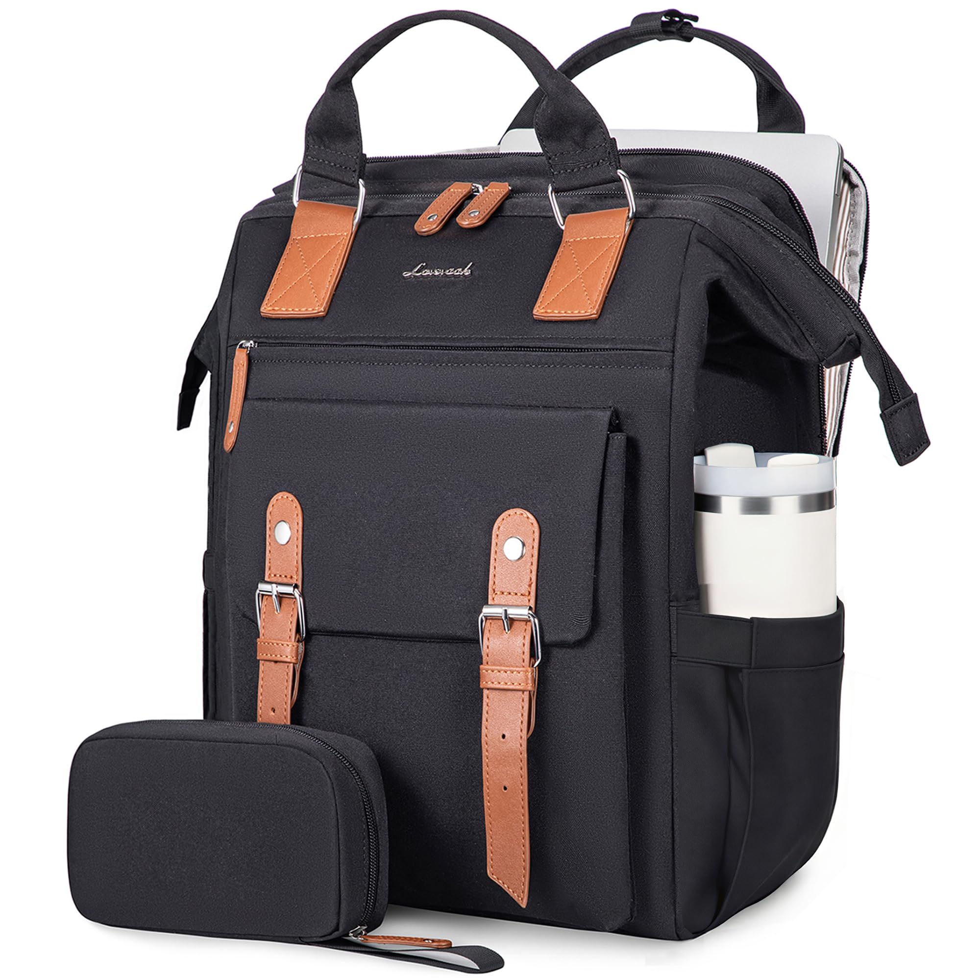 LOVEVOOK Laptop Backpack, Travel Bag with 17.3 inch Laptop Compartment, Water Resistant Teacher Nurse Doctor Work Bag, Anti-theft Daypack, Black Brown