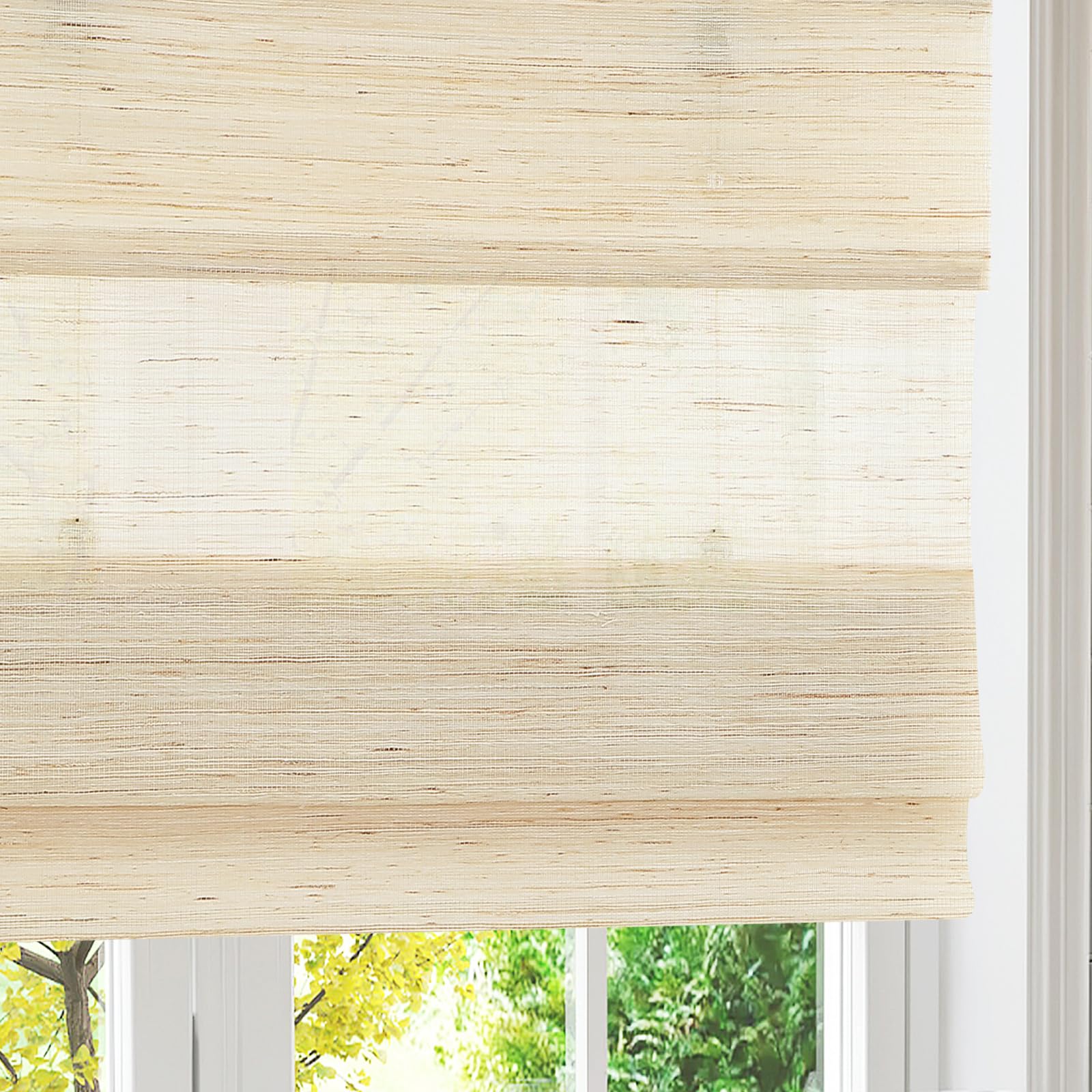 ArtdixBamboo Roman Shades, Cordless Jute Natural Custom Blackout Room Darkening Woven Wood Shades, Natural Bamboo Window Shades for Indoor Windows