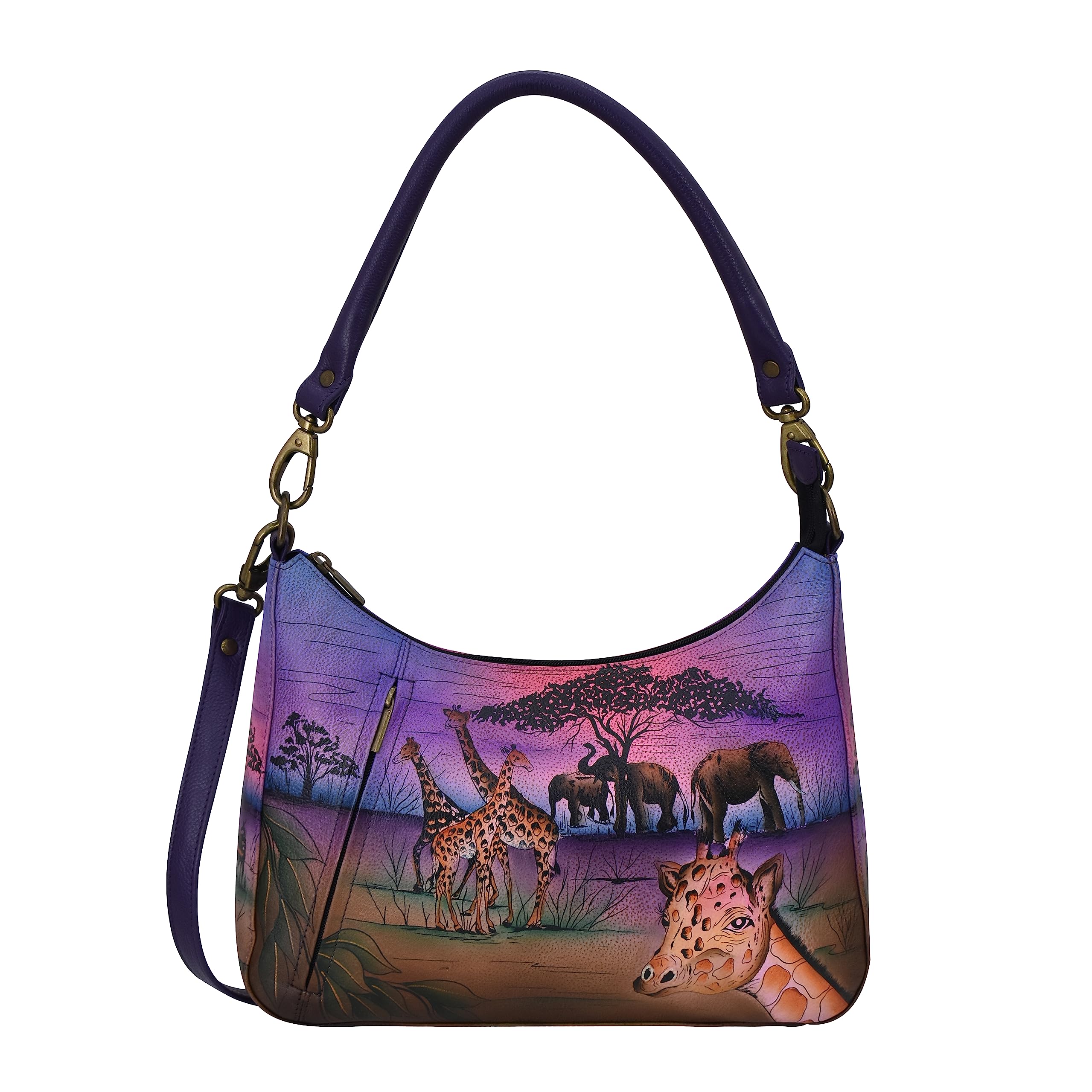 Women's Hand-Painted Genuine Leather Large Top Zip Hobo