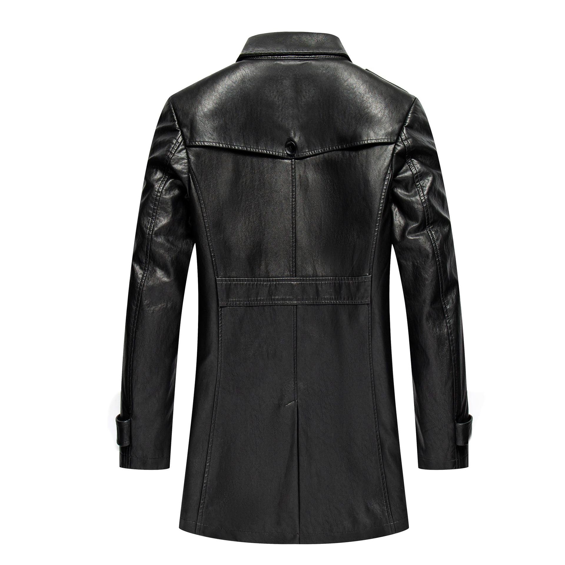Giacca in Vera Pelle da Uomo, Cappotto Autunnale e Invernale con Risvolto da Lavoro, Giacca Antivento, Giacca Antivento di Media Lunghezza, Cappotto Caldo Autunnale e Invernale,Black-M