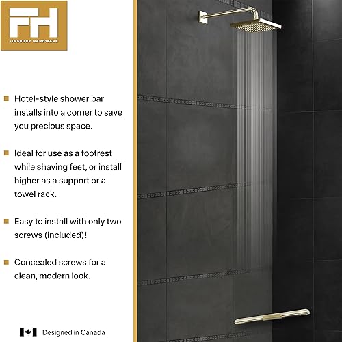 Miniatura 28 de Reposapiés de ducha, barra de ducha de esquina para afeitarse piernas, repisa de pie de ducha de hotel, barra de latón para baño (níquel satinado)