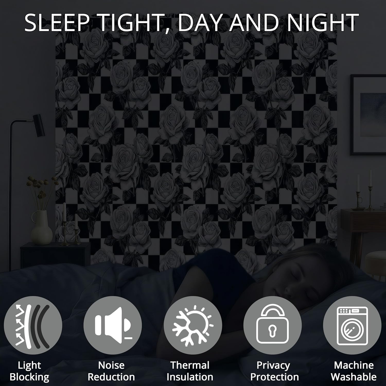 Modern Botanical Geometry Blackout Curtains - 100% Blackout (Rose Checkered, W52xL84)