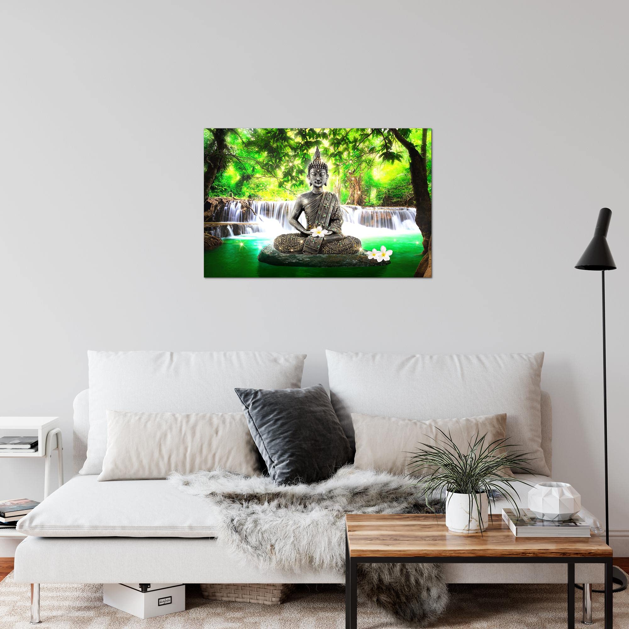 Tableau Mural Bouddha Cascade Feng Shui - Décor Moderne Salon - Impression Allemande Haute Qualité