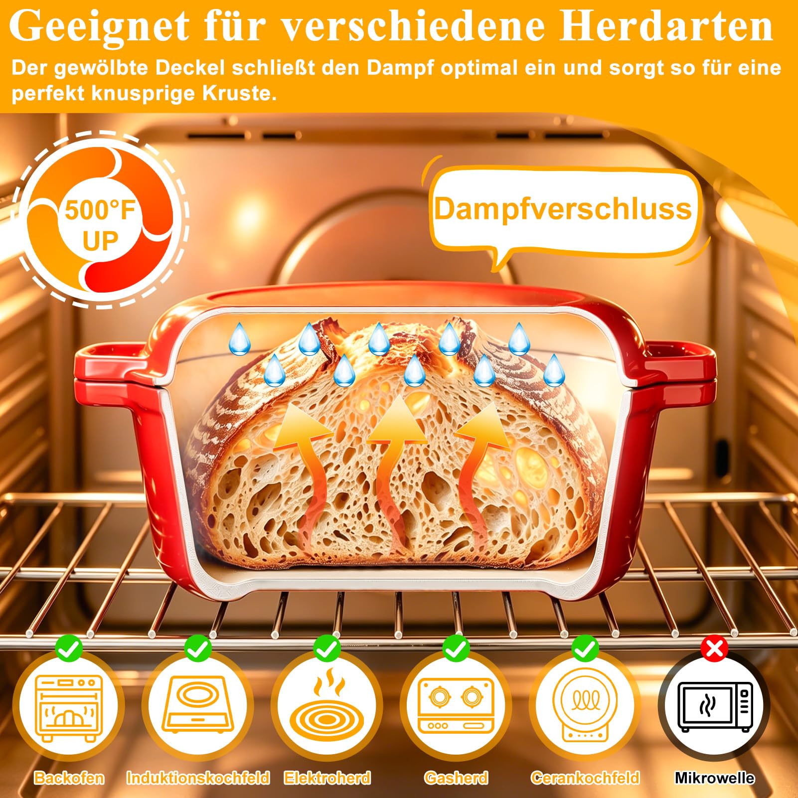 Gusseisen Topf Brot Backen, 5,7L Bräter Emaille Schmortopf mit Deckel und Griffen, 26 cm Dutch Oven, Brotbacktopf für Selbstgemachte mit Zwei-in-Eins-Emaillebeschichtung