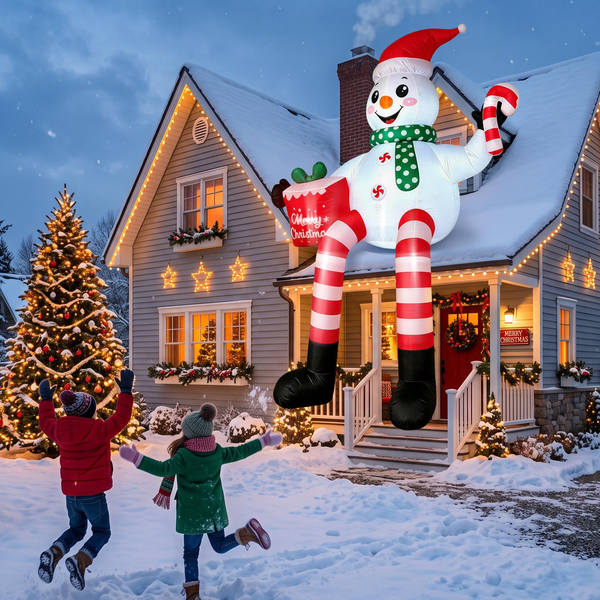 JOVIPOP Bonhomme de neige assis de 4,9 m recevant des cadeaux, décorations de Noël gonflables d'extérieur