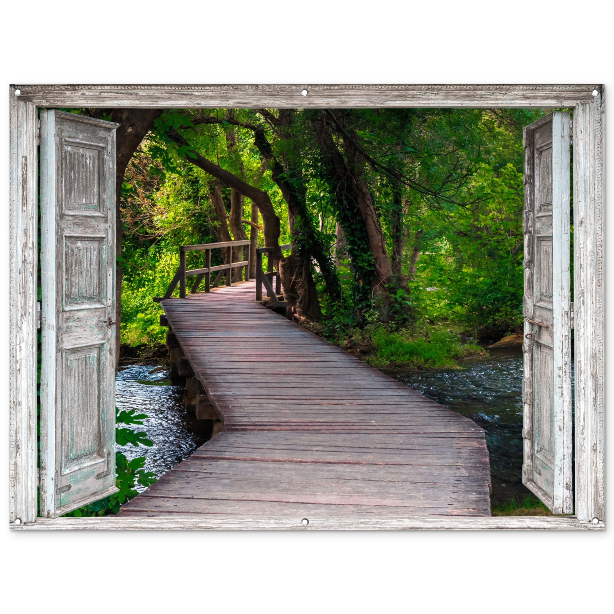 MuchoWow© Garden Decor 62"x47" / 160x120 cm Balcony Accessories Outdoor Decorations Posters Wall Art For Gardens Outside Poster Decoration Bridge - Forest - Vista