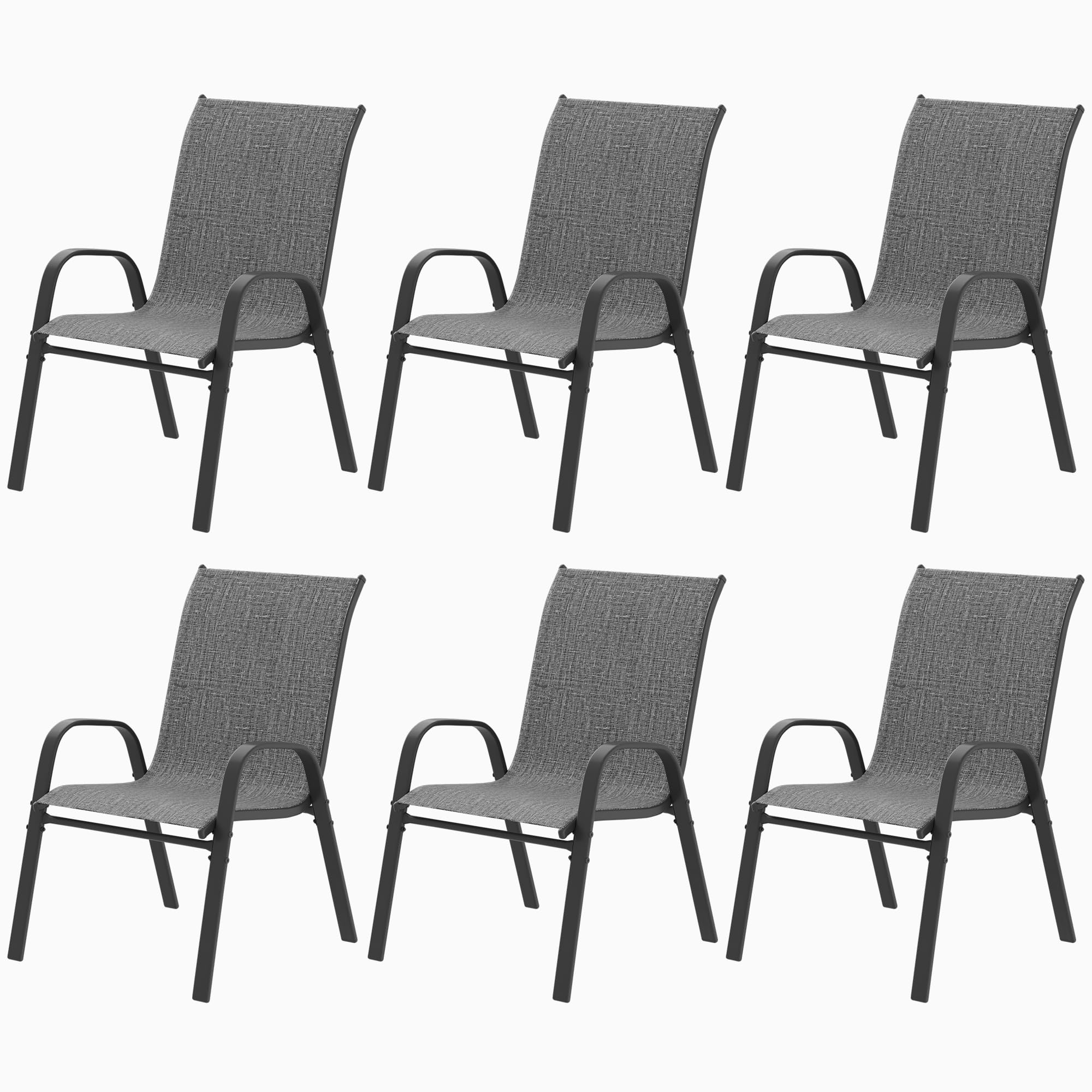 VaJouer Patio Chairs Set of 6, Outdoor Stackable Dining Chairs for All Weather, Breathable Outdoor Furniture for Backyard Deck Garden Lawn, Dark Grey