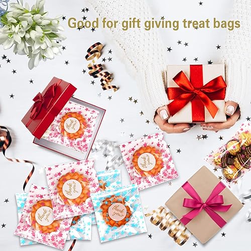 Miniatura 4 de COQOFA 100 bolsas de celofán sellables con estampado de estrellas, bolsas de celofán autoadhesivas, bolsas de regalo para fiestas (5 x 7 pulgadas,