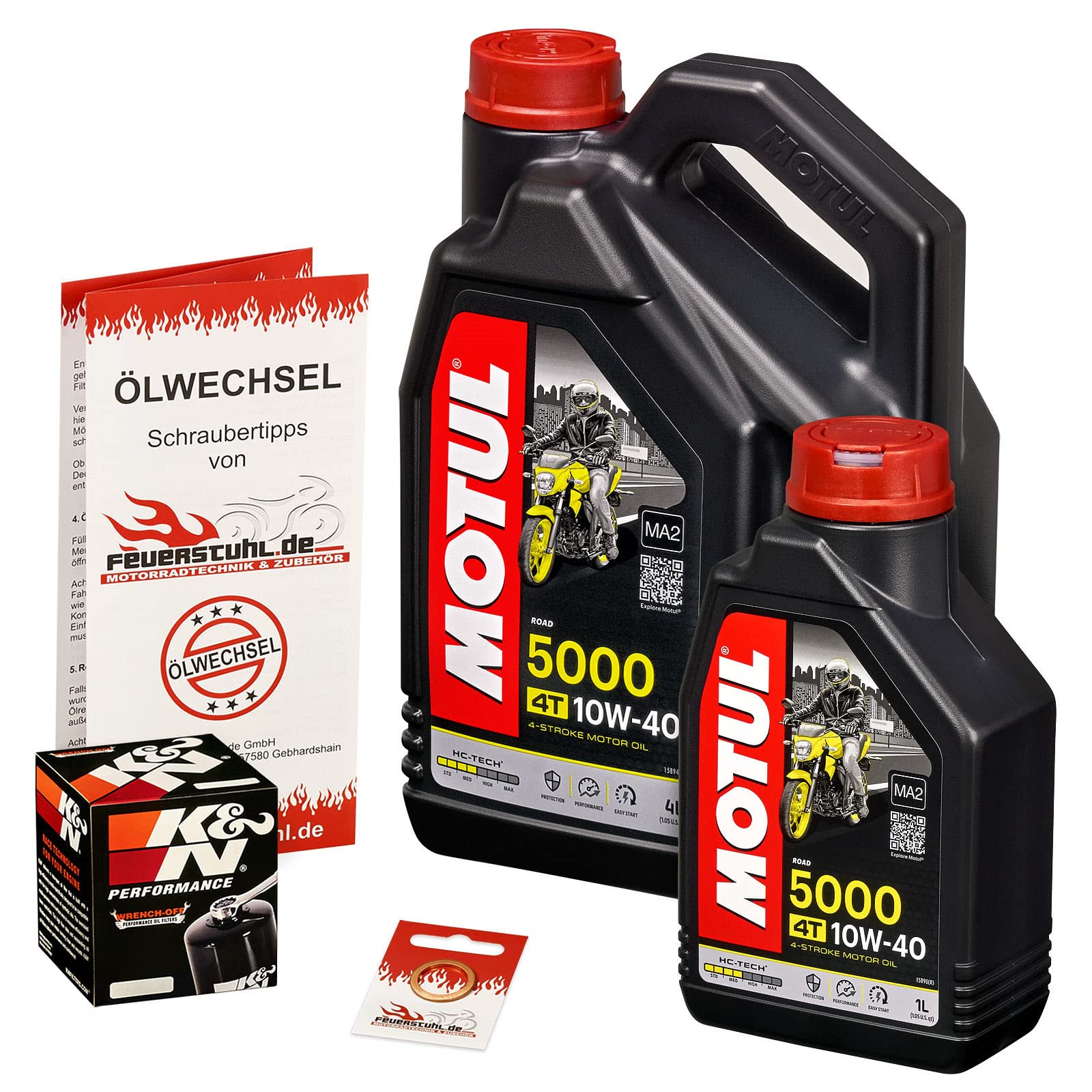 Motul 10W-40 Öl + K&N Ölfilter für Yamaha VMax 1700, 09-15, RP21 - Ölwechselset inkl. Motoröl, Filter, Dichtring