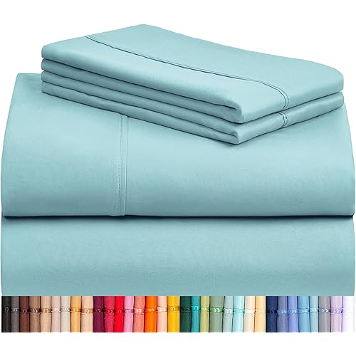 LuxClub 4 PC Queen Sheet Set, Queen Size, Deep Pockets Wrinkle Free Cooling Bed Sheets Machine Washable Hotel Bedding Silky Soft - Aqua Queen