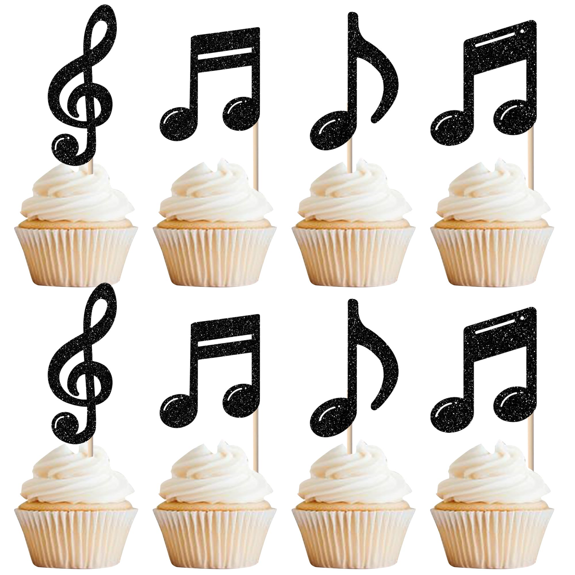 SYKYCTCY 24 Pack Music Notes Cupcake Toppers Black Glitter Musical Symbol Cupcake Picks for Rock Music Concert Theme Baby Shower Wedding Birthday Party Cake Decorations Supplies โ image 1