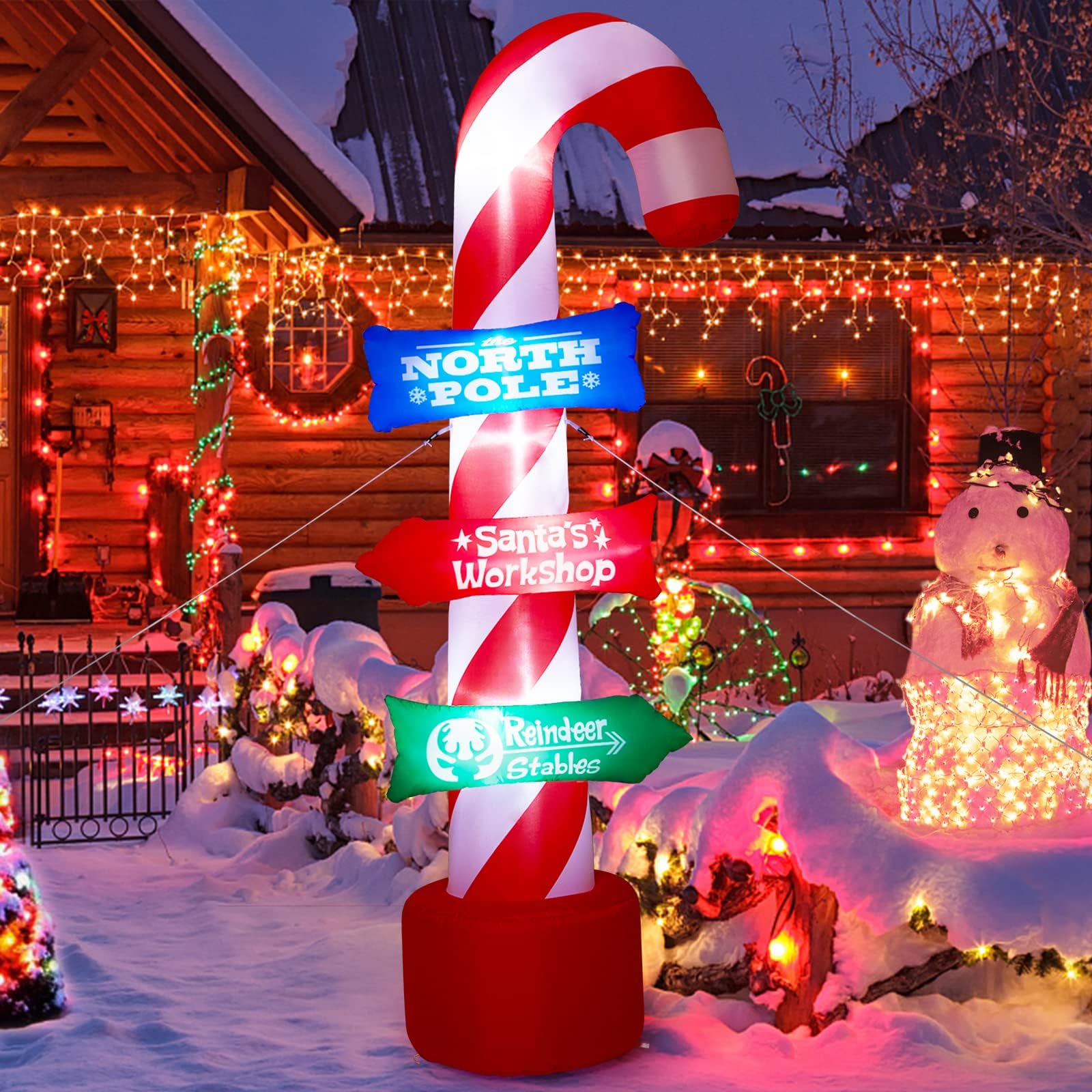 TURNMEON Elfe Gonflable Géant De Noël De 3,7 M, Décoration De Noël En Plein Air, Lutin Gonflable, Peut Contenir Une Canne à Sucre D'orge Avec Piquets Et Piquets éclairés Par LED, Décoration