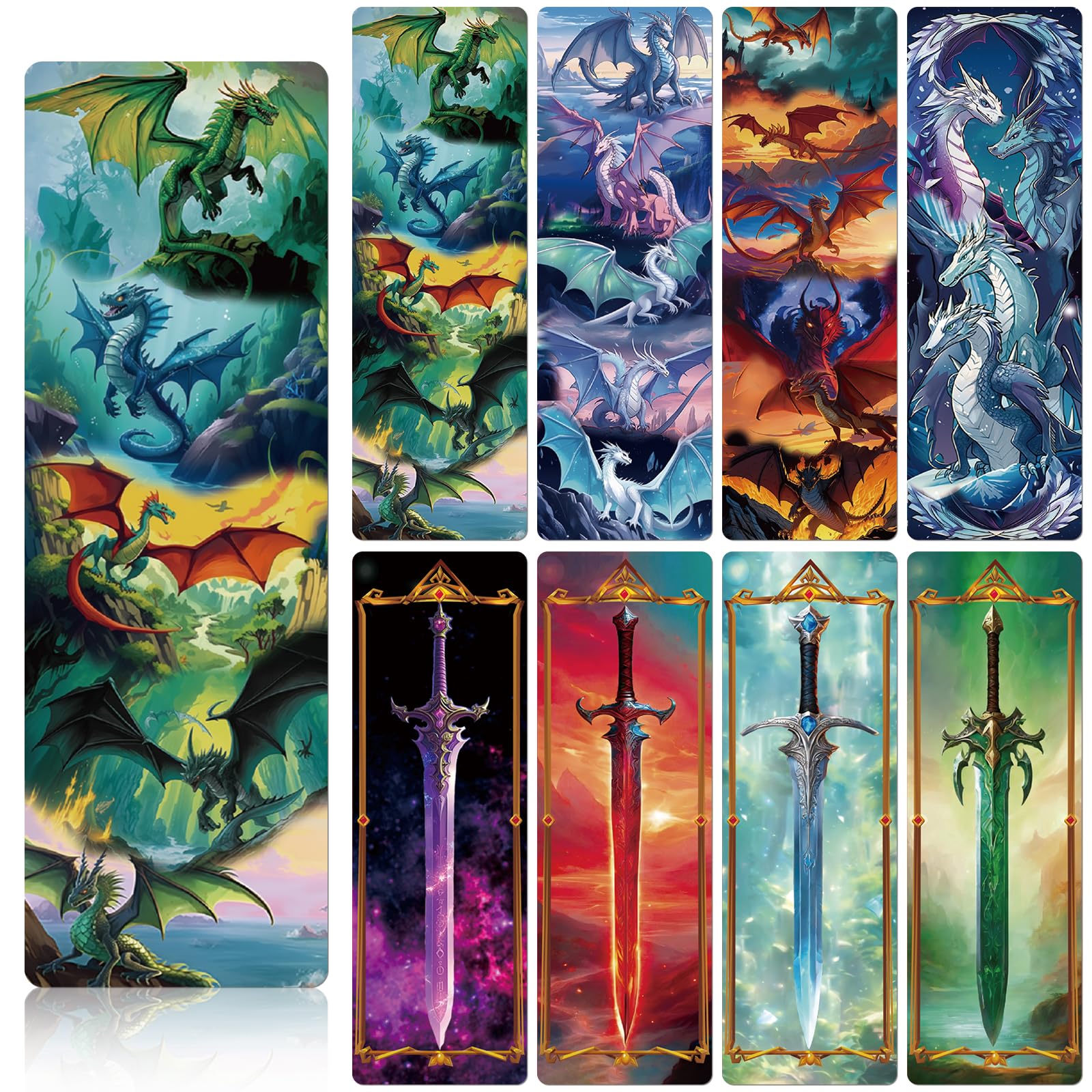 Wxiben Dragon Sword Bookmarks Gifts - 48PCS Fantastic Bookmarks for Men Cool Anime Book Markers Sword Dragon Book Mark for Boy Students Teacher