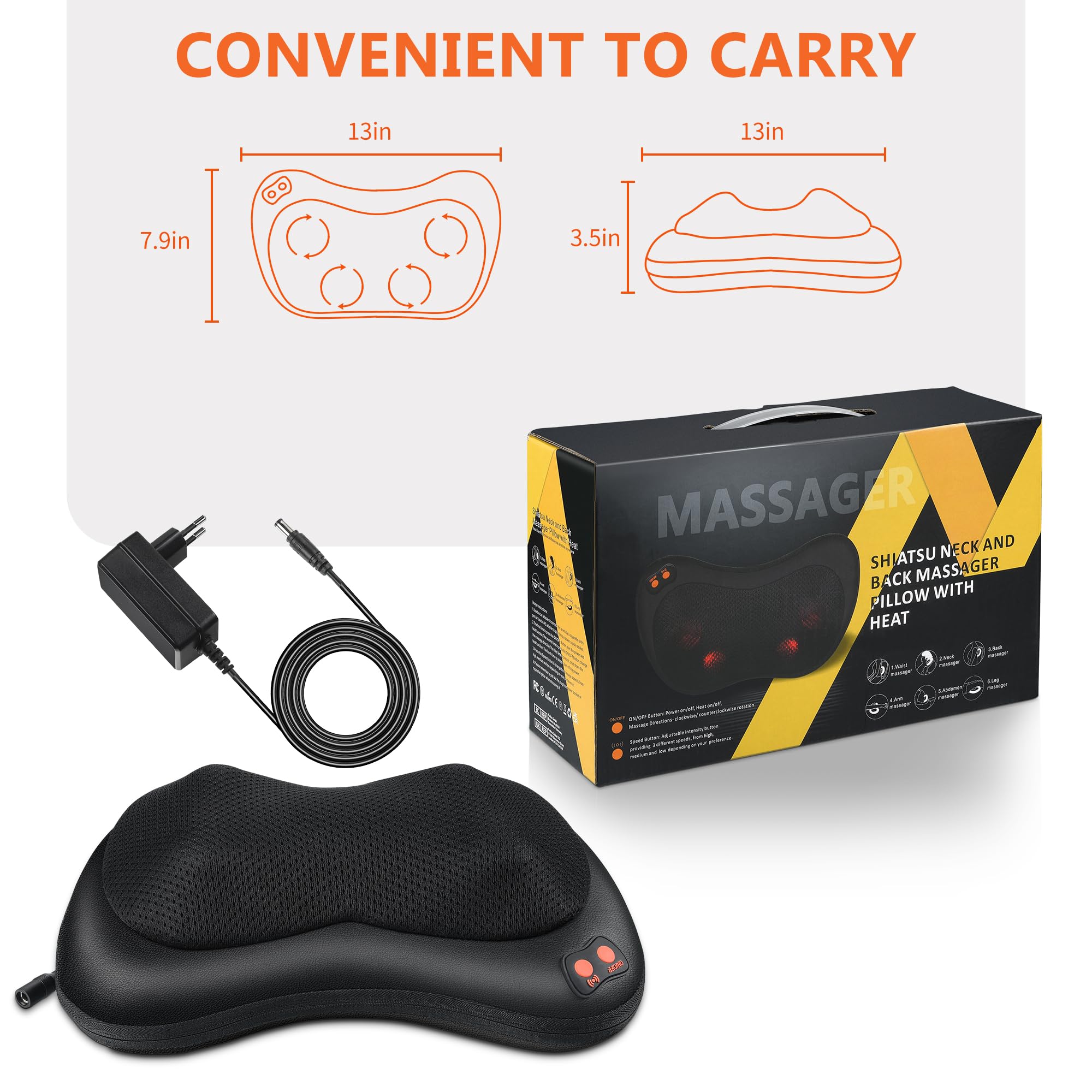 Cojín de Masaje Eléctrico Masajeador Almohada Masajeador Shiatsu con 3 Niveles de Tejidos para Cuello Hombros Espalda Piernas Pies Alivio del Dolor Muscular para Oficina Hogar
