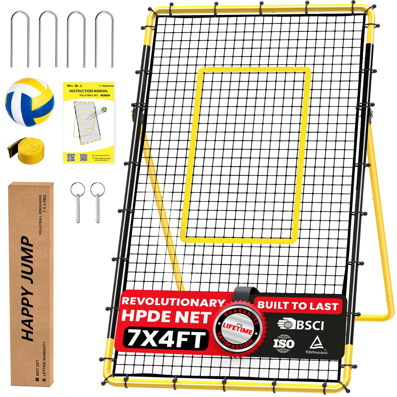 Happy Jump Adjustable Volleyball Rebound Net 7x4.15 FT with Training Function for Adults – Suitable for Garden, Indoor and Outdoor Practice