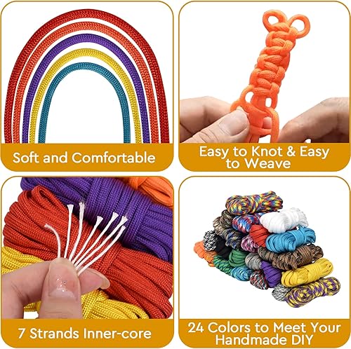 Miniatura 3 de 24 colores de cuerda paracord multifunción de 10 pies cuerda paracord de supervivencia de 550 libras kit de manualidades combinado aleatorio para