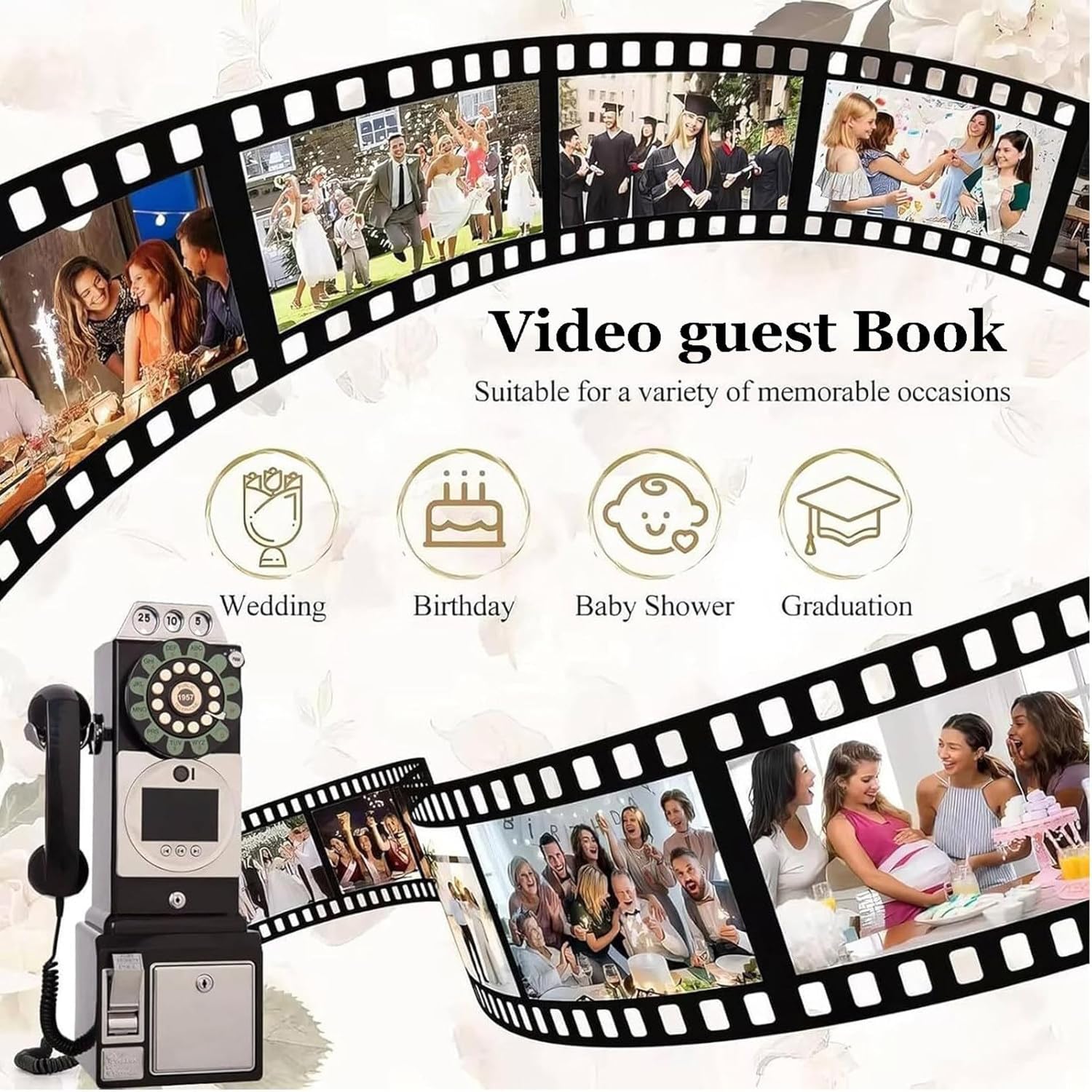 64g Audio Video Guestbook Phone Booth Registratore per Matrimoni - Modello di Cabina Telefonica retrò - 1080p Wedding Guestbook - Un'ottima Aggiunta a Qualsiasi Occasione Speciale Black