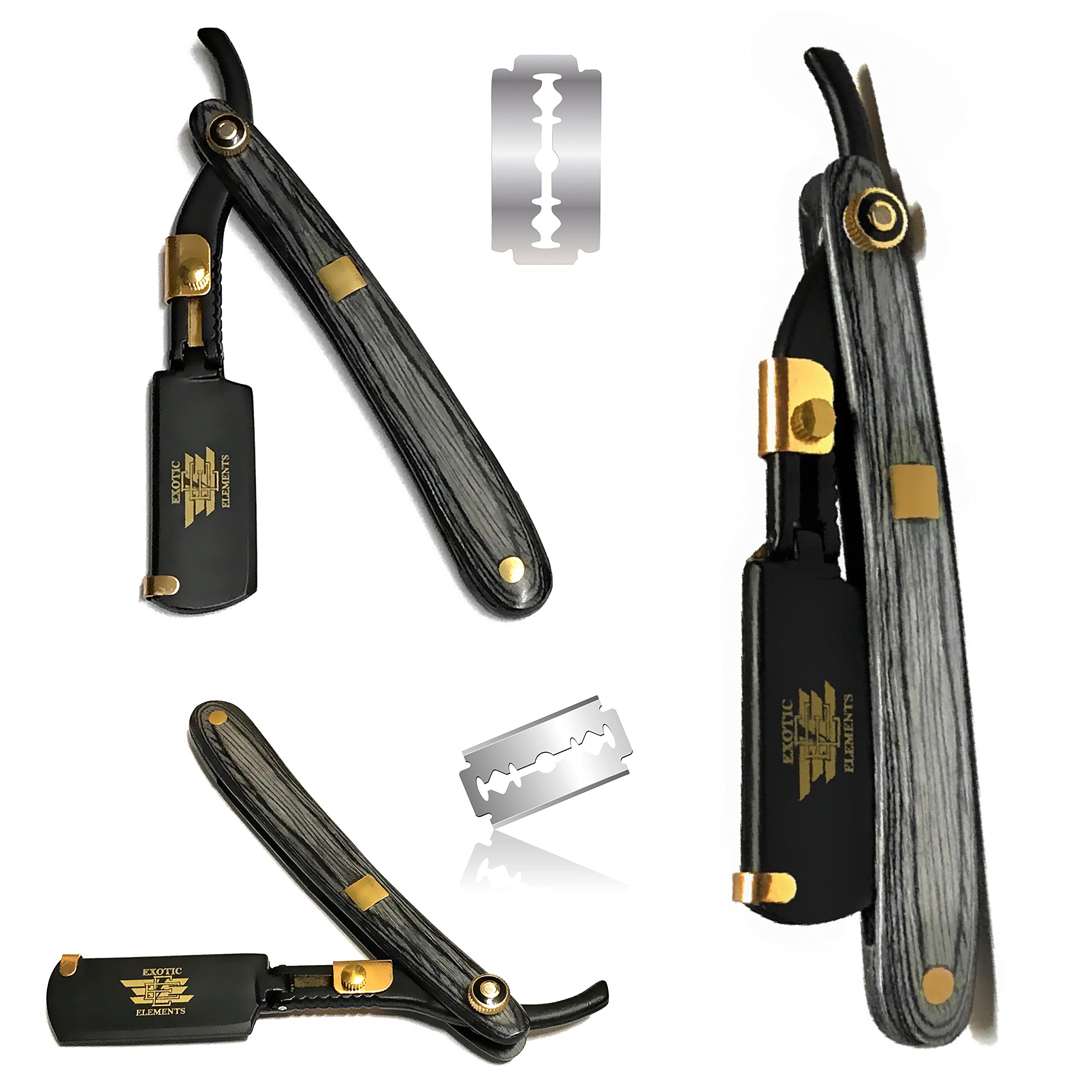Full Blade Holder Barbershop Straight Edge Razor for Grooming and All-Purpose Hair Shaving in Black and Gold – Durable Long-Lasting Stainless-Steel Shaving Blade – Folding Classic Style Razor
