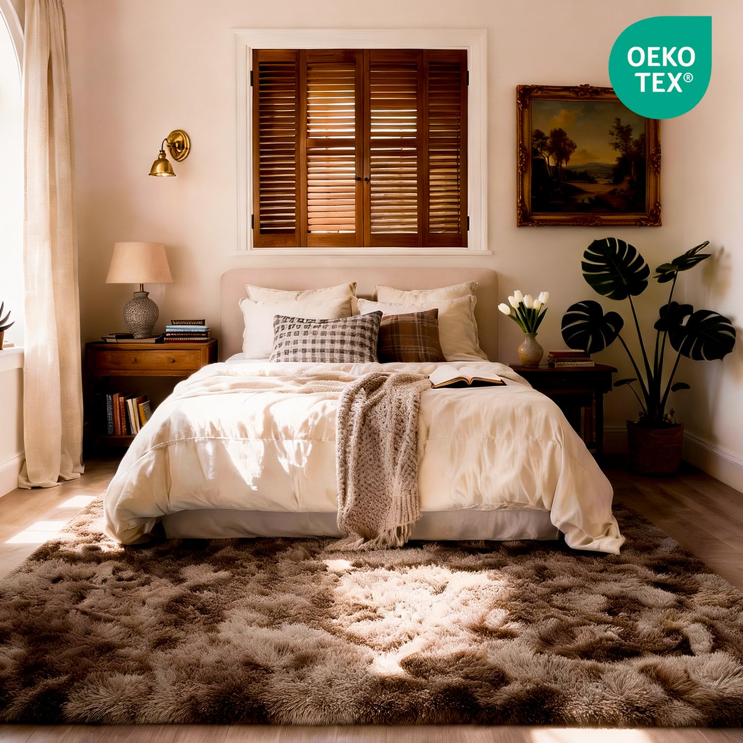 Teppich Wohnzimmer Braun 200x300 cm flauschig weich | Hochflor-Teppich, waschbar, rutschfest, weich. Ideal für offene Räume, Esszimmer und große Schlafzimmer.